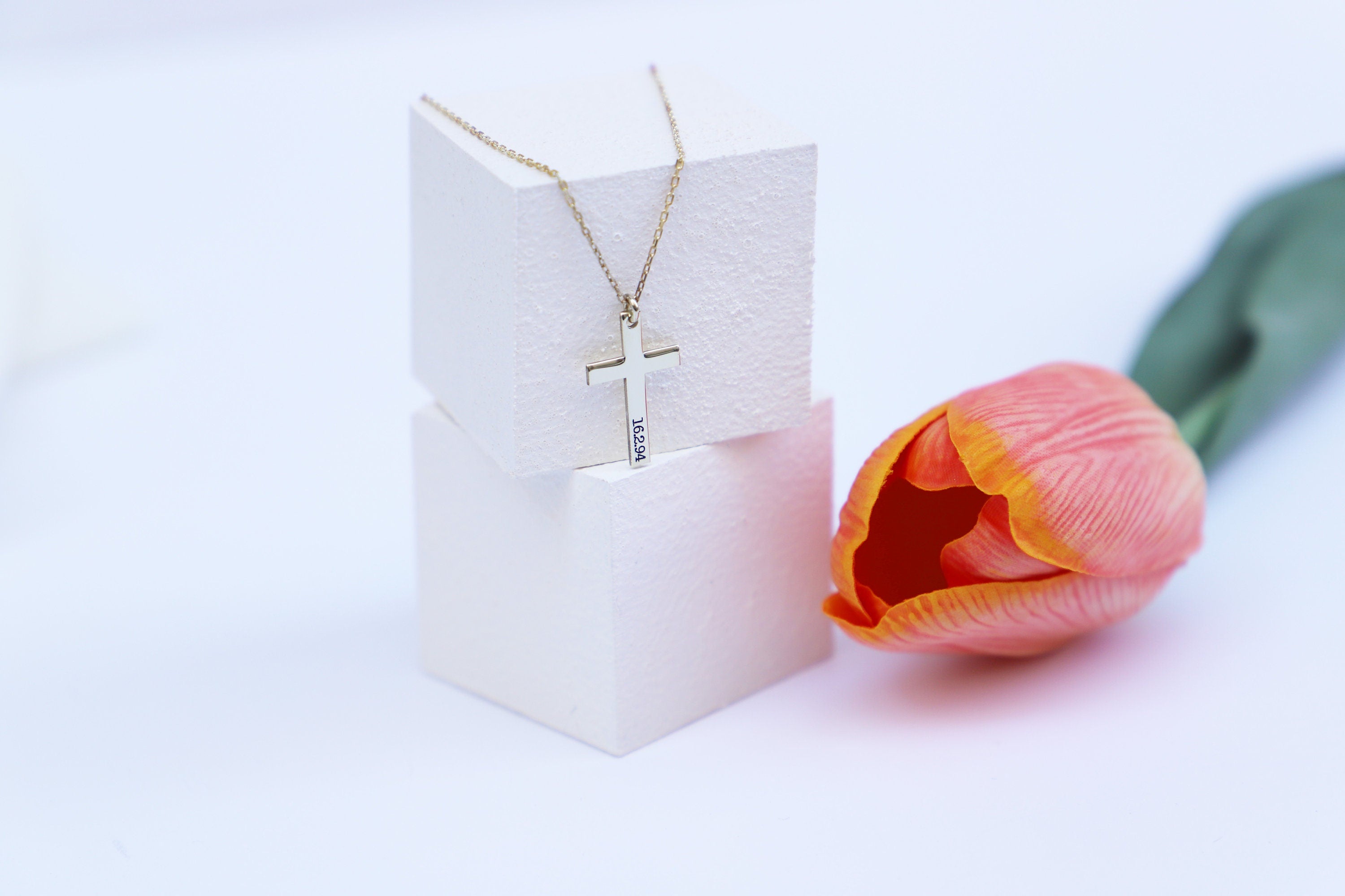 Gleam & Grace Custom Gold Cross Necklace - Dainty 14Kt Gold Filled Design for Meaningful Gifts