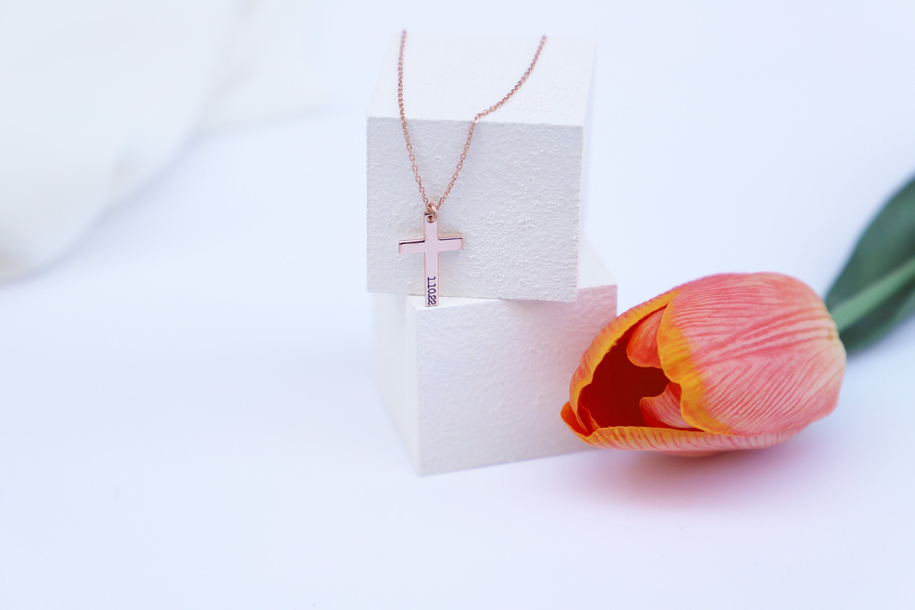 Gleam & Grace Custom Gold Cross Necklace - Dainty 14Kt Gold Filled Design for Meaningful Gifts