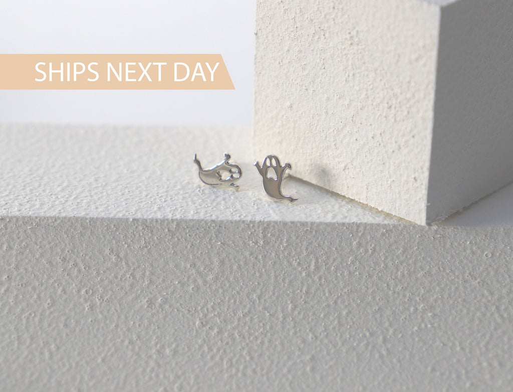Ethereal Glam Ghost Stud Earrings with Dazzling Crystal Accents