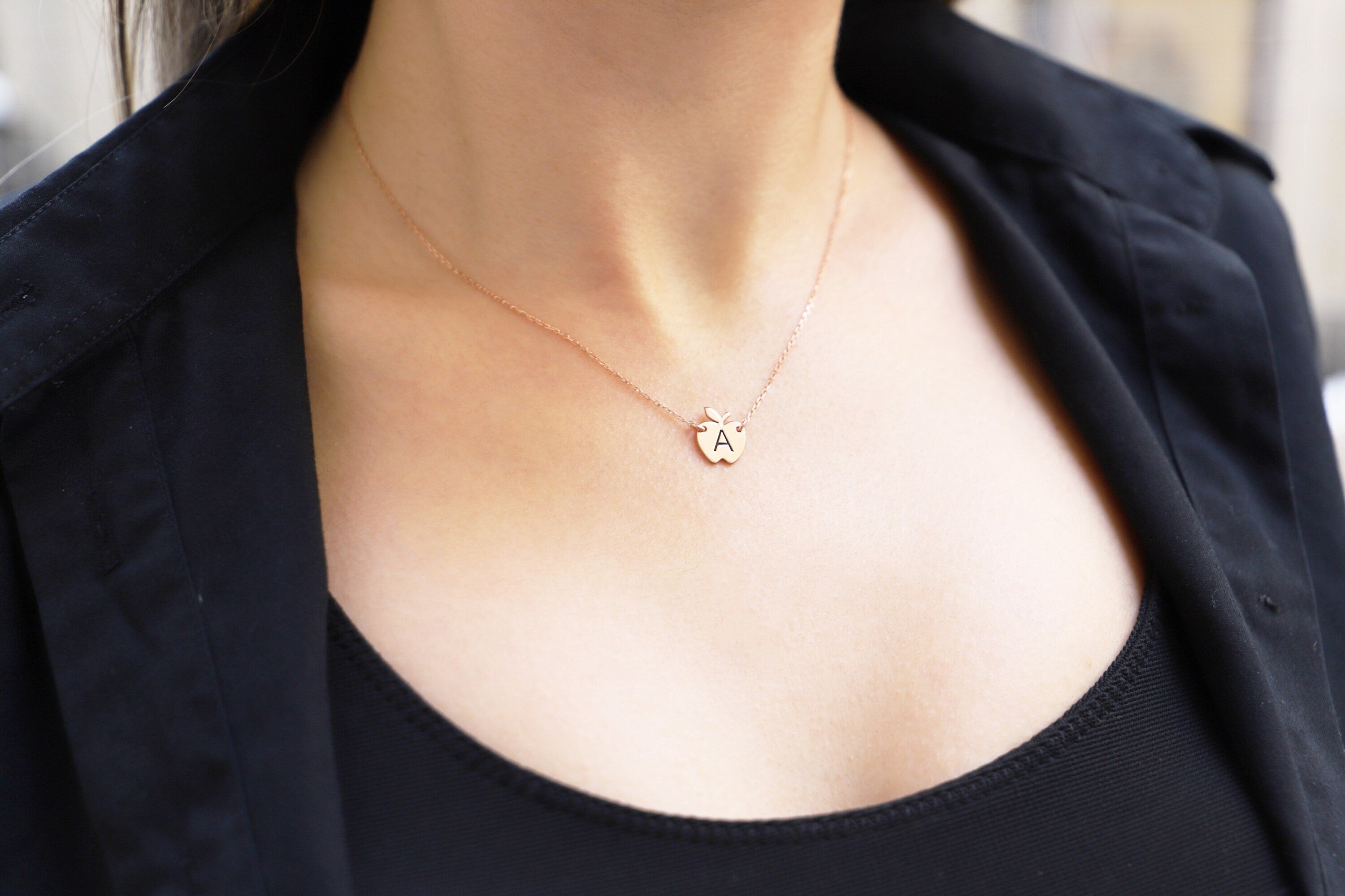Apple Initial Necklace | Gold & Silver Personalized Letter Jewelry | Meaningful Gift for Birthdays & Special Moments