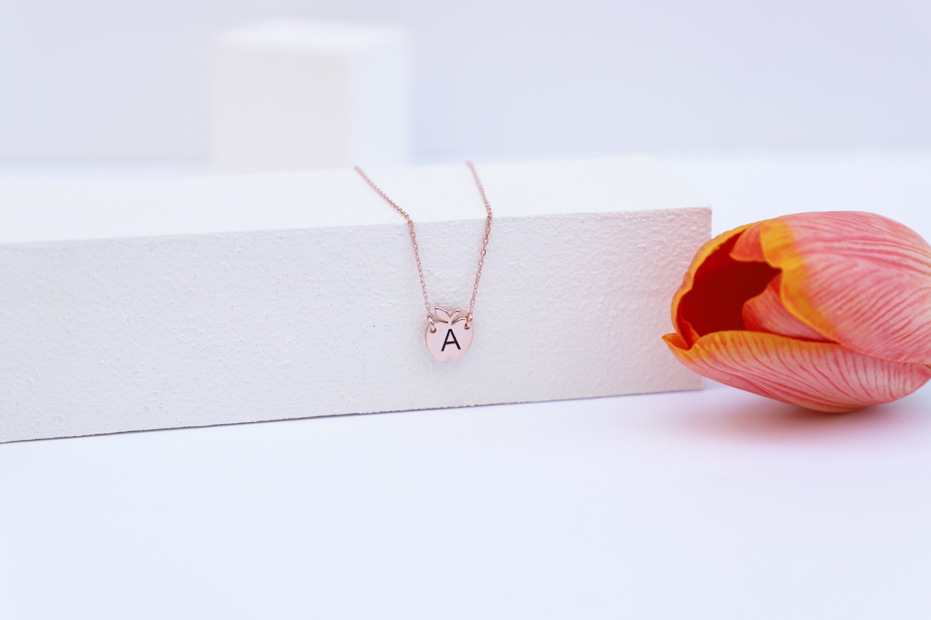 Apple Initial Necklace | Gold & Silver Personalized Letter Jewelry | Meaningful Gift for Birthdays & Special Moments