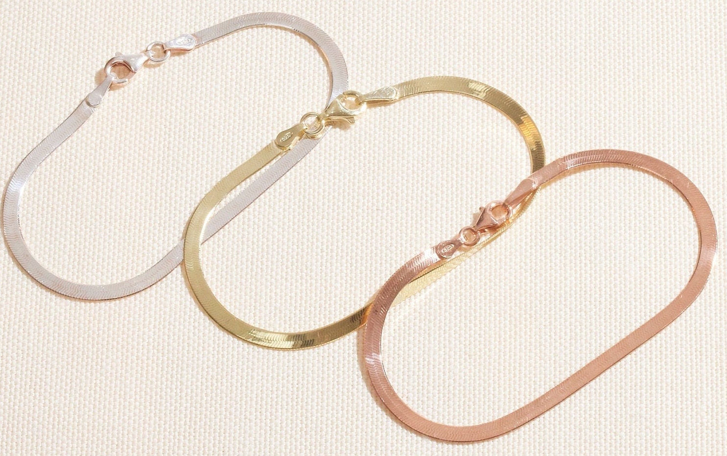 14K Gold Herringbone Bracelet - Exquisite Handmade Italian Design in Sterling Silver