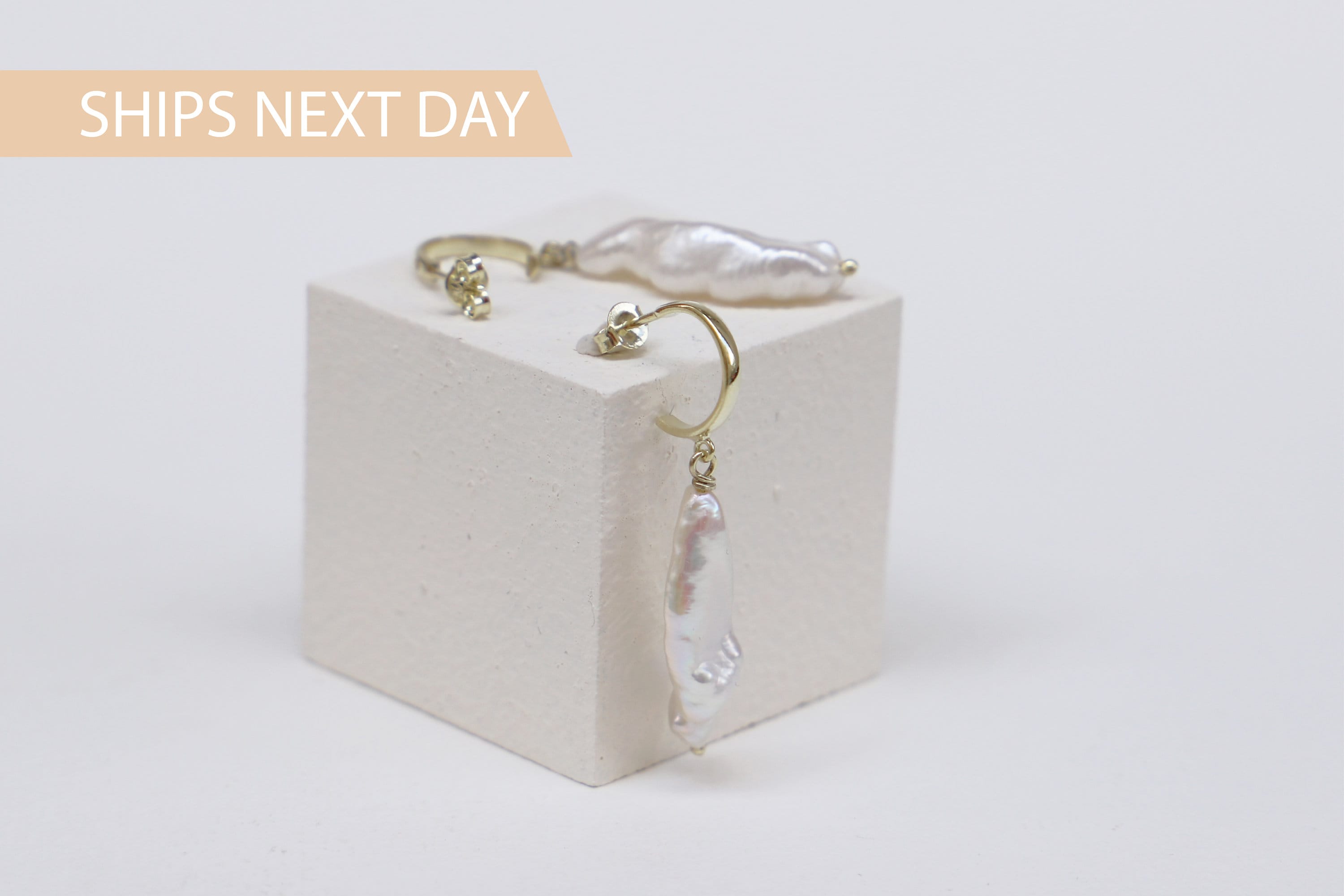 SilverGoldandRose Elegant Gum Hoop Earrings with Baroque Freshwater Pearls