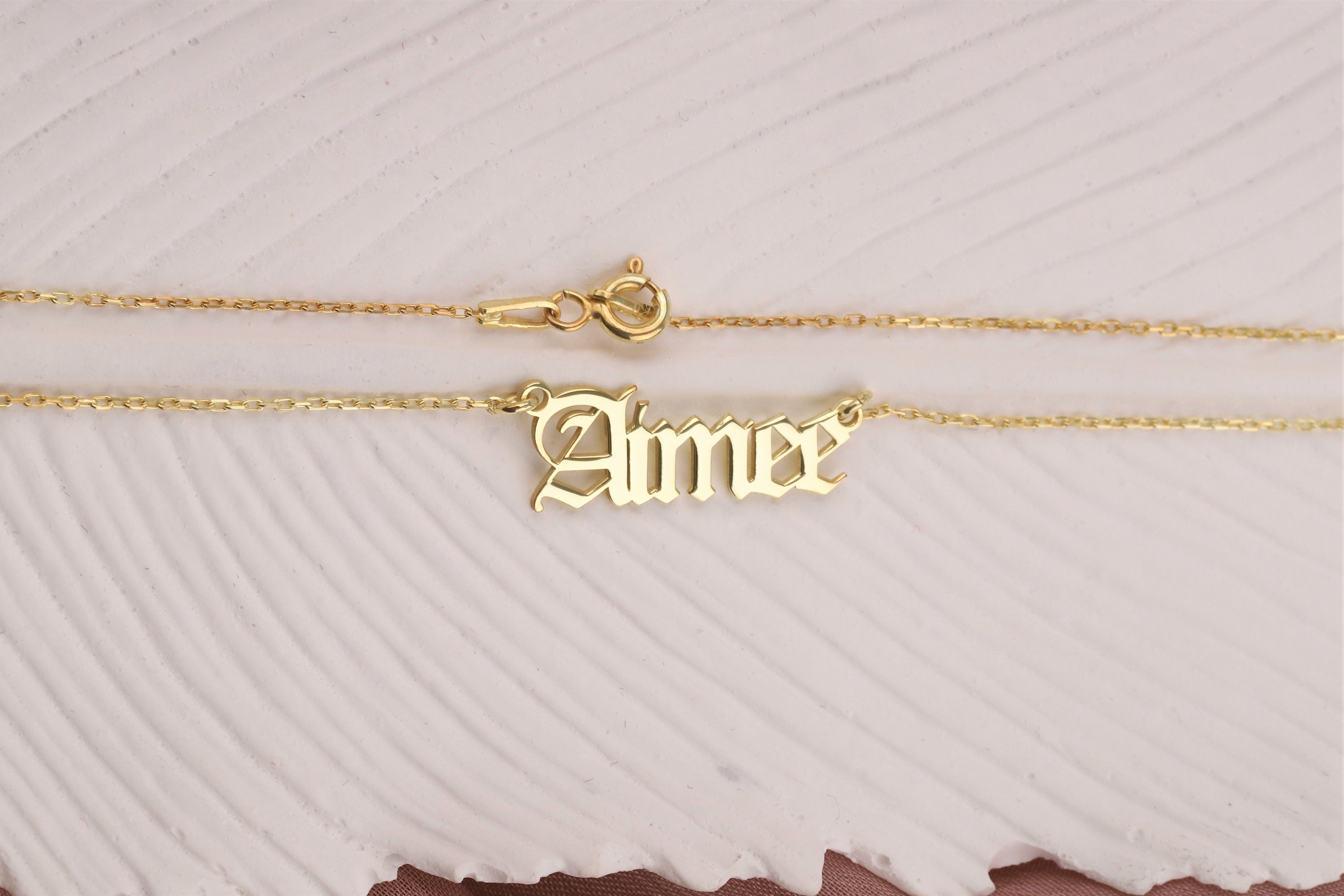 GoldGlow Personalized 14k Gold Old English Name Necklace - Custom Gothic Style Gift