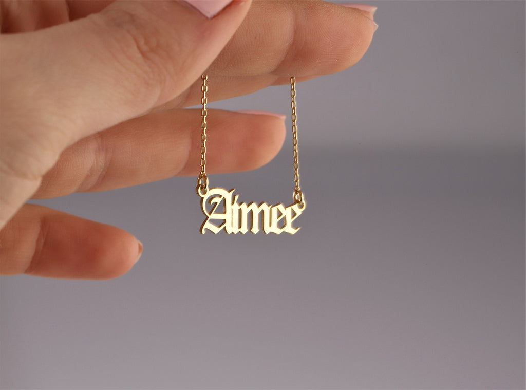 GoldGlow Personalized 14k Gold Old English Name Necklace - Custom Gothic Style Gift