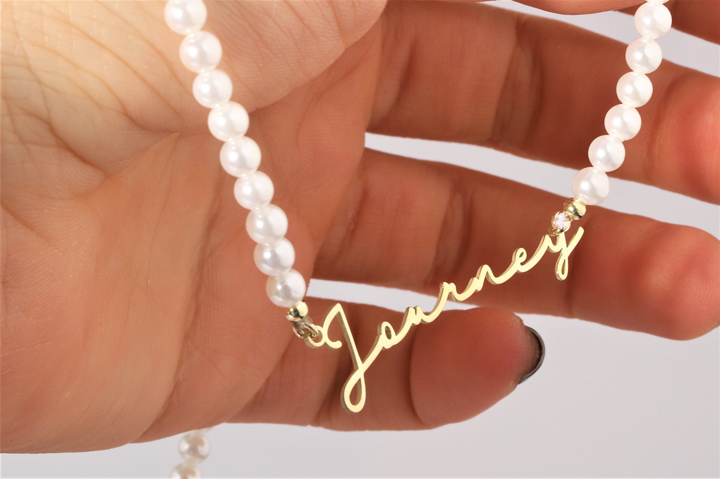 SilverGoldandRose Personalized Pearl Name Necklace - Handmade Jewelry Gift for Women