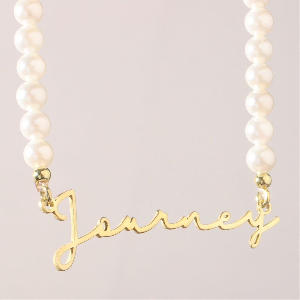 SilverGoldandRose Personalized Pearl Name Necklace - Handmade Jewelry Gift for Women