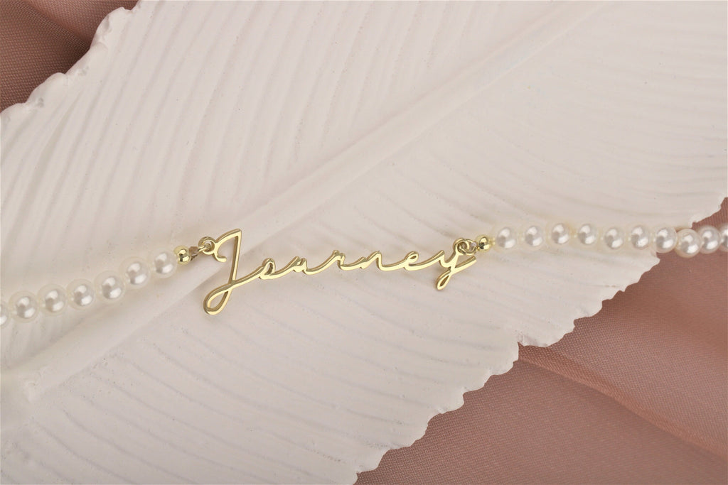 SilverGoldandRose Personalized Pearl Name Necklace - Handmade Jewelry Gift for Women