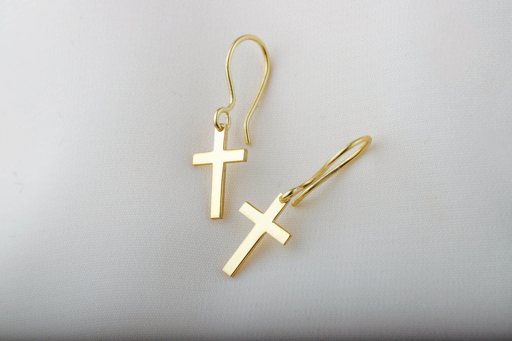 Shimmering 14k Gold Cross Earrings - Dazzling Faith-Inspired Elegance