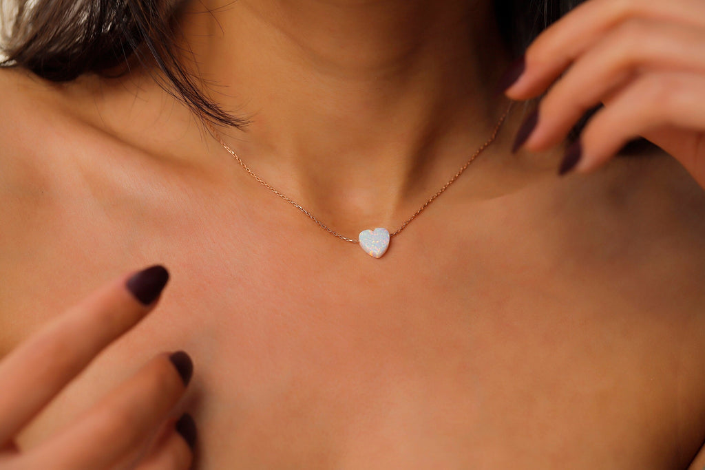 Opal Essence Heart-Shaped White Opal Necklace for Timeless Elegance