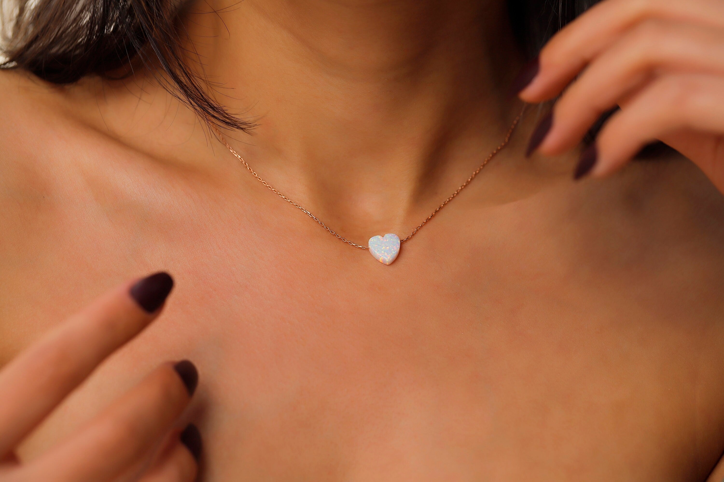 Opal Essence Heart-Shaped White Opal Necklace for Timeless Elegance