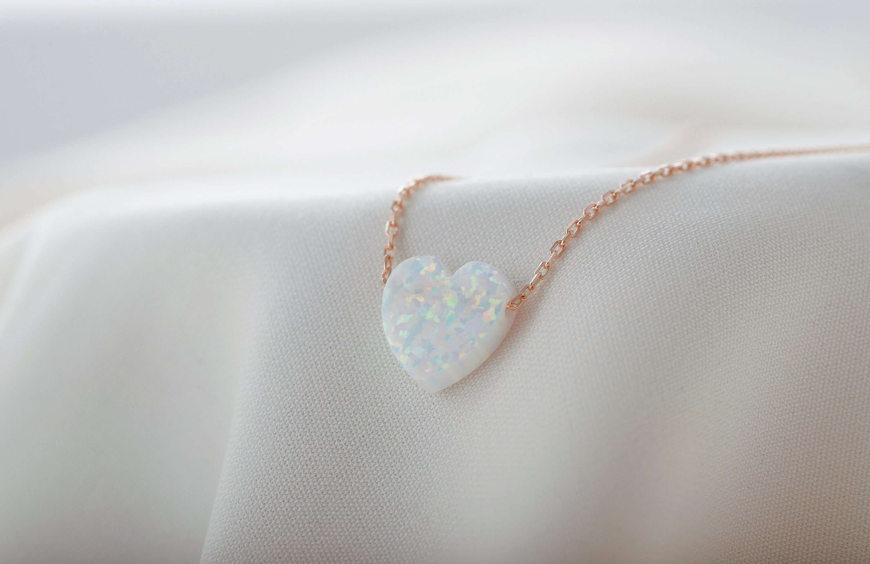 Opal Essence Heart-Shaped White Opal Necklace for Timeless Elegance