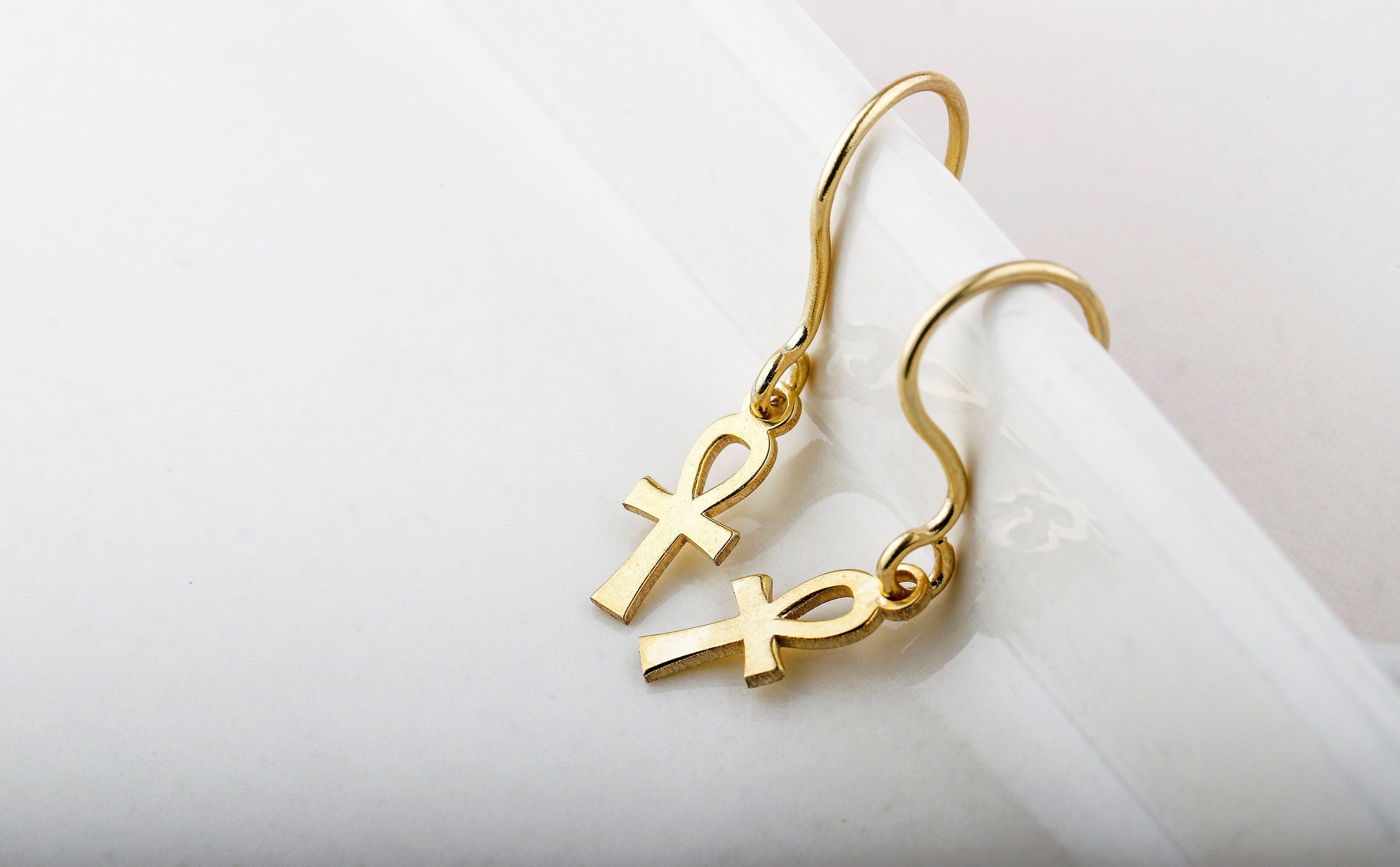 Ankh Symbol Earrings - Handmade 14K Gold, Sterling Silver, Rose Gold