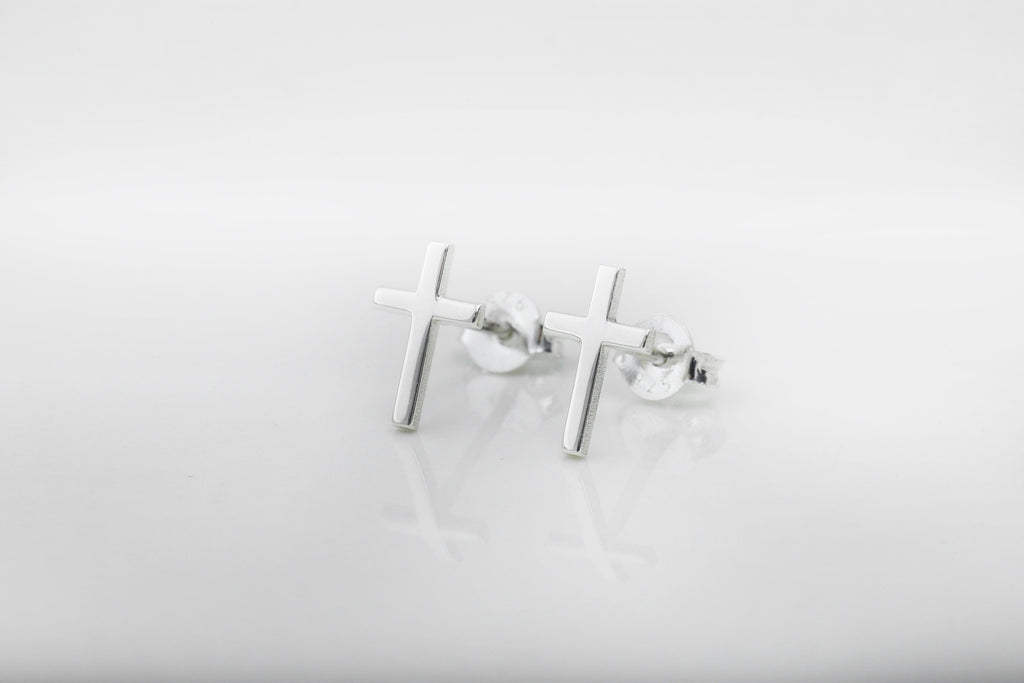 Cross Stud Earrings in 925 Sterling Silver by SilverGoldandRose