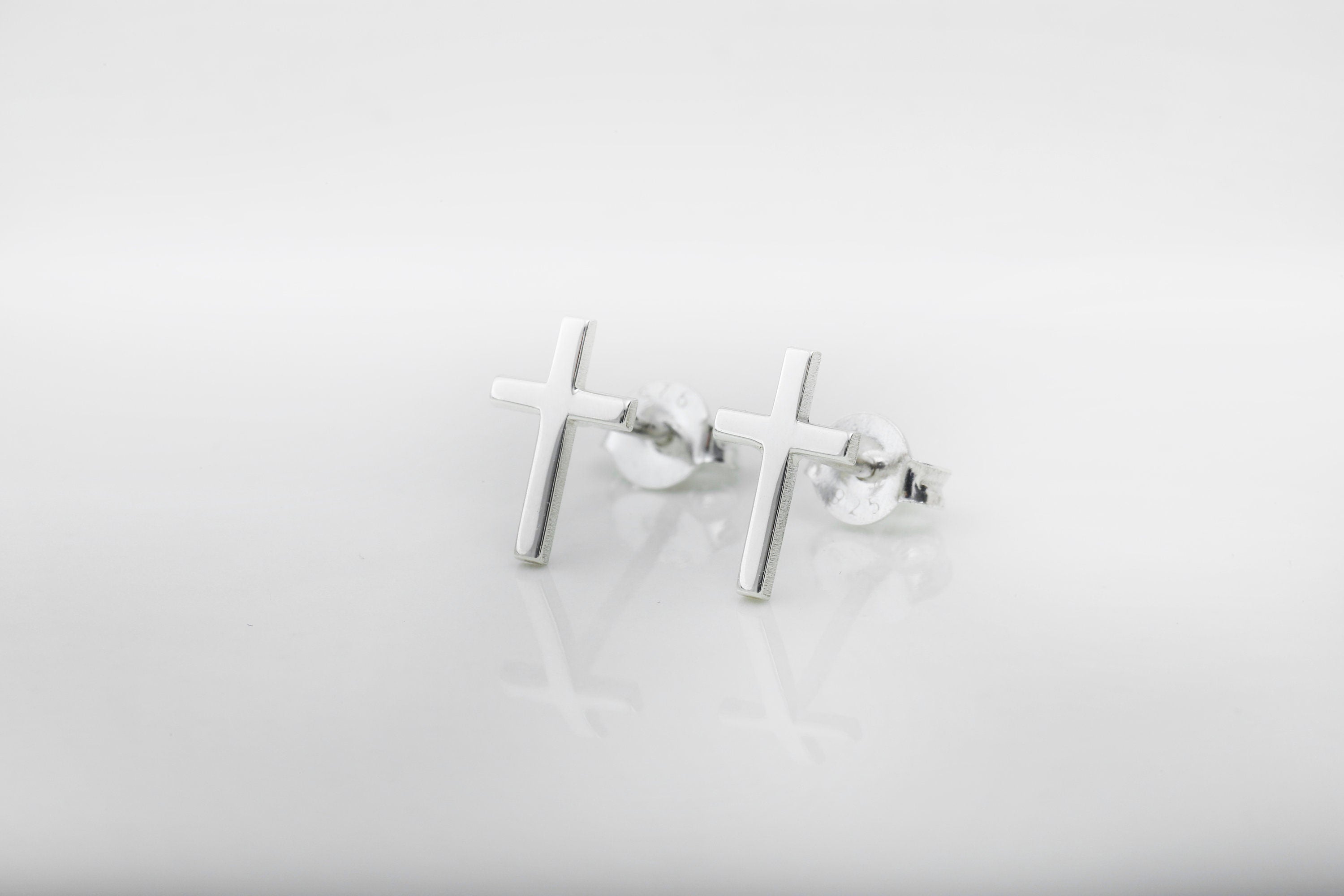 Cross Stud Earrings in 925 Sterling Silver by SilverGoldandRose