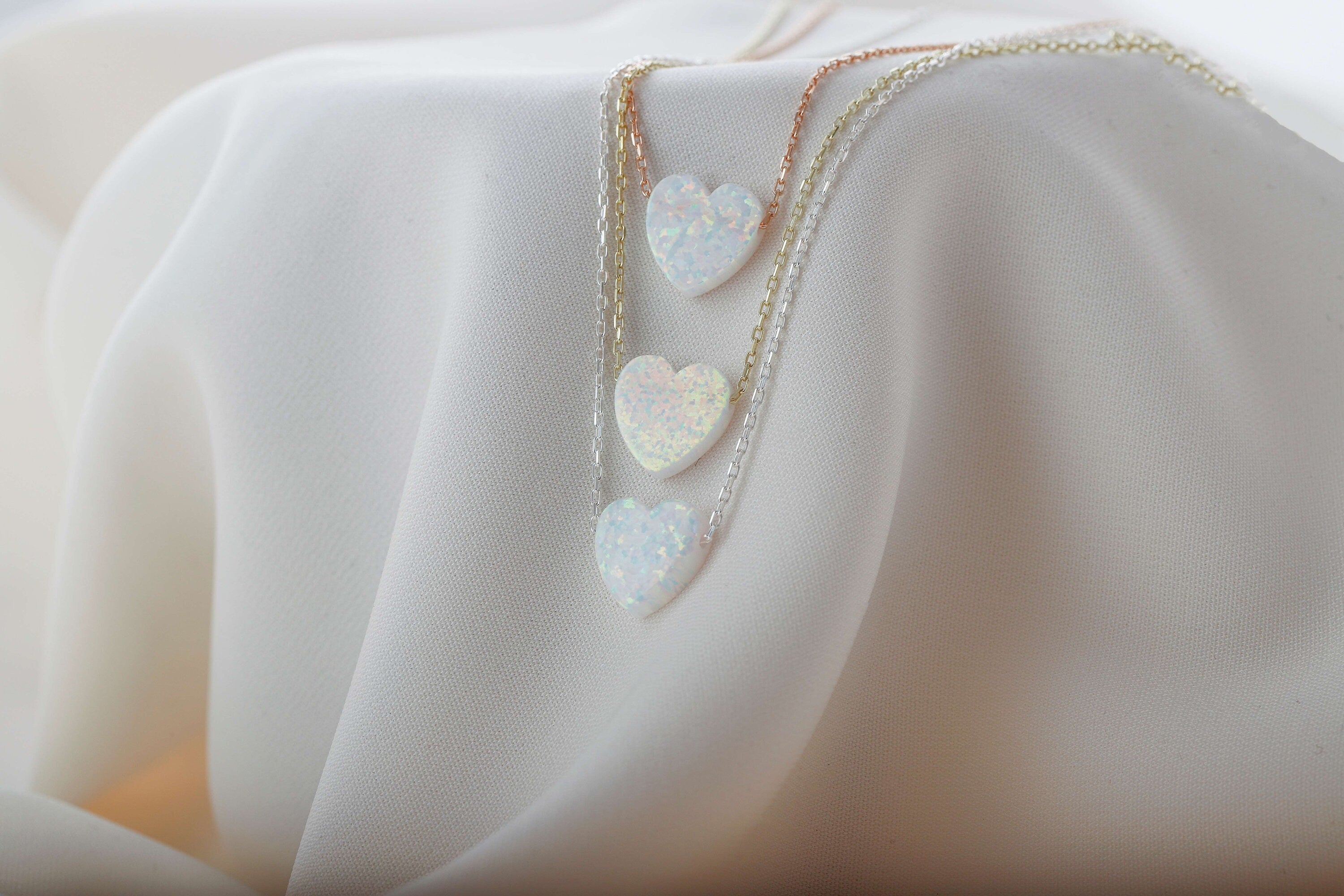 Opal Essence Heart-Shaped White Opal Necklace for Timeless Elegance