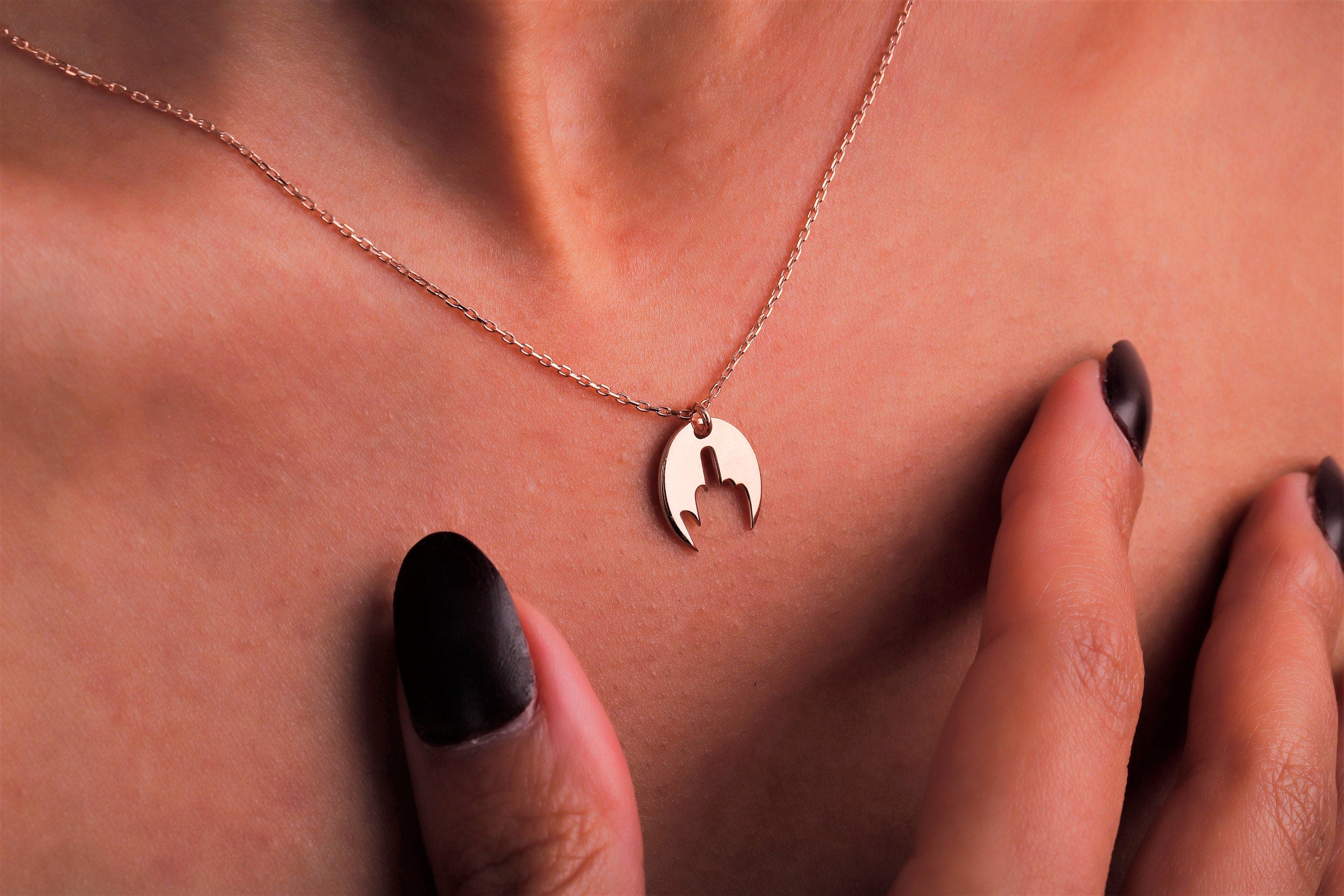 14K Gold Middle Finger Necklace - Bold Charm for Unapologetic Self-Expression