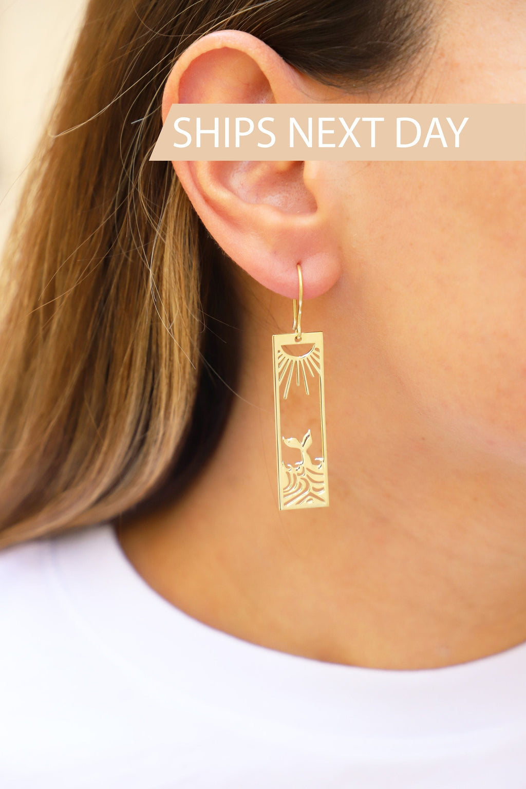 Sunshine Co. Sunrise Wave Dangle Earrings - Gold Boho Rectangle Drops for Women