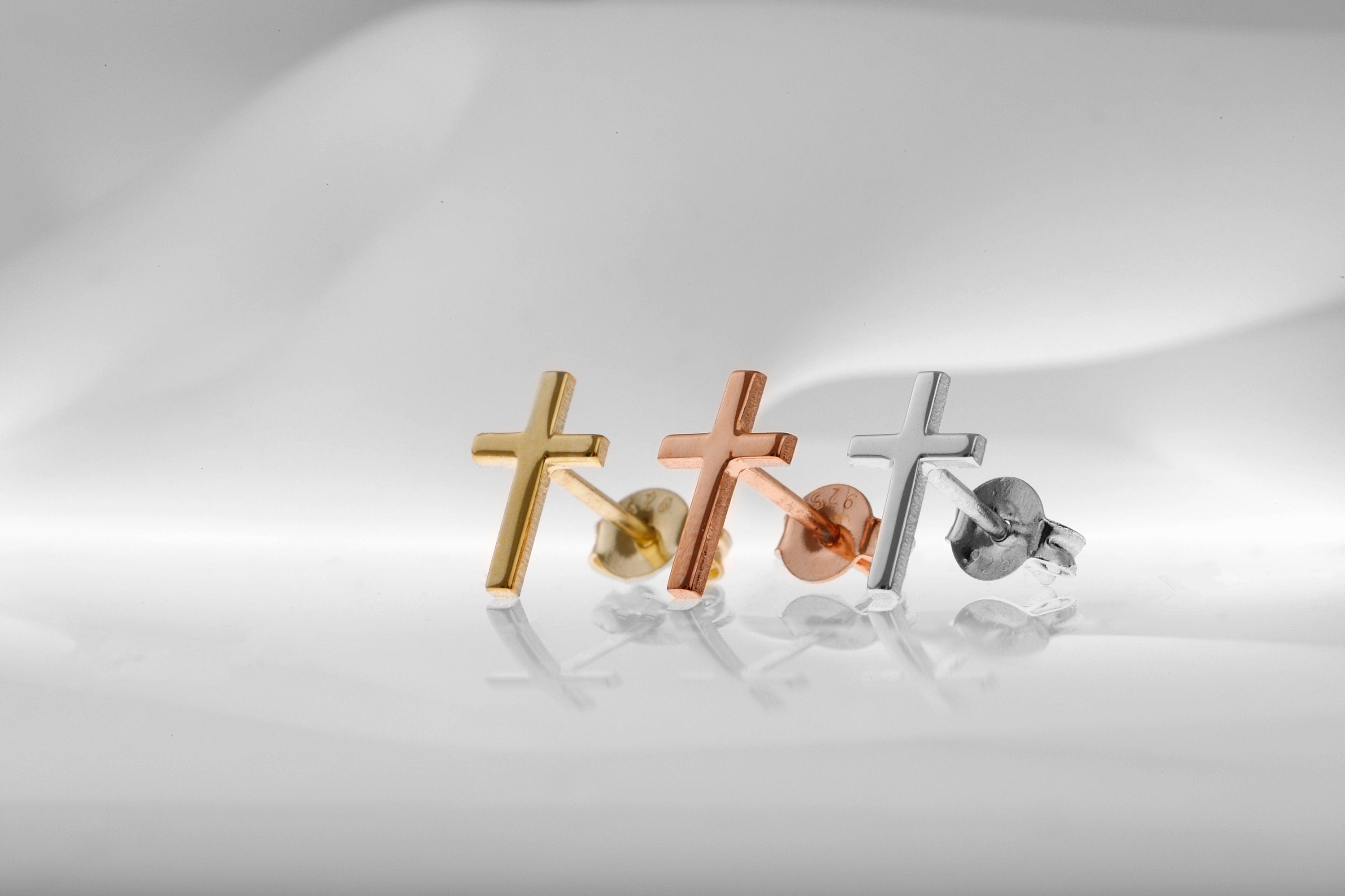 Cross Stud Earrings in 925 Sterling Silver by SilverGoldandRose