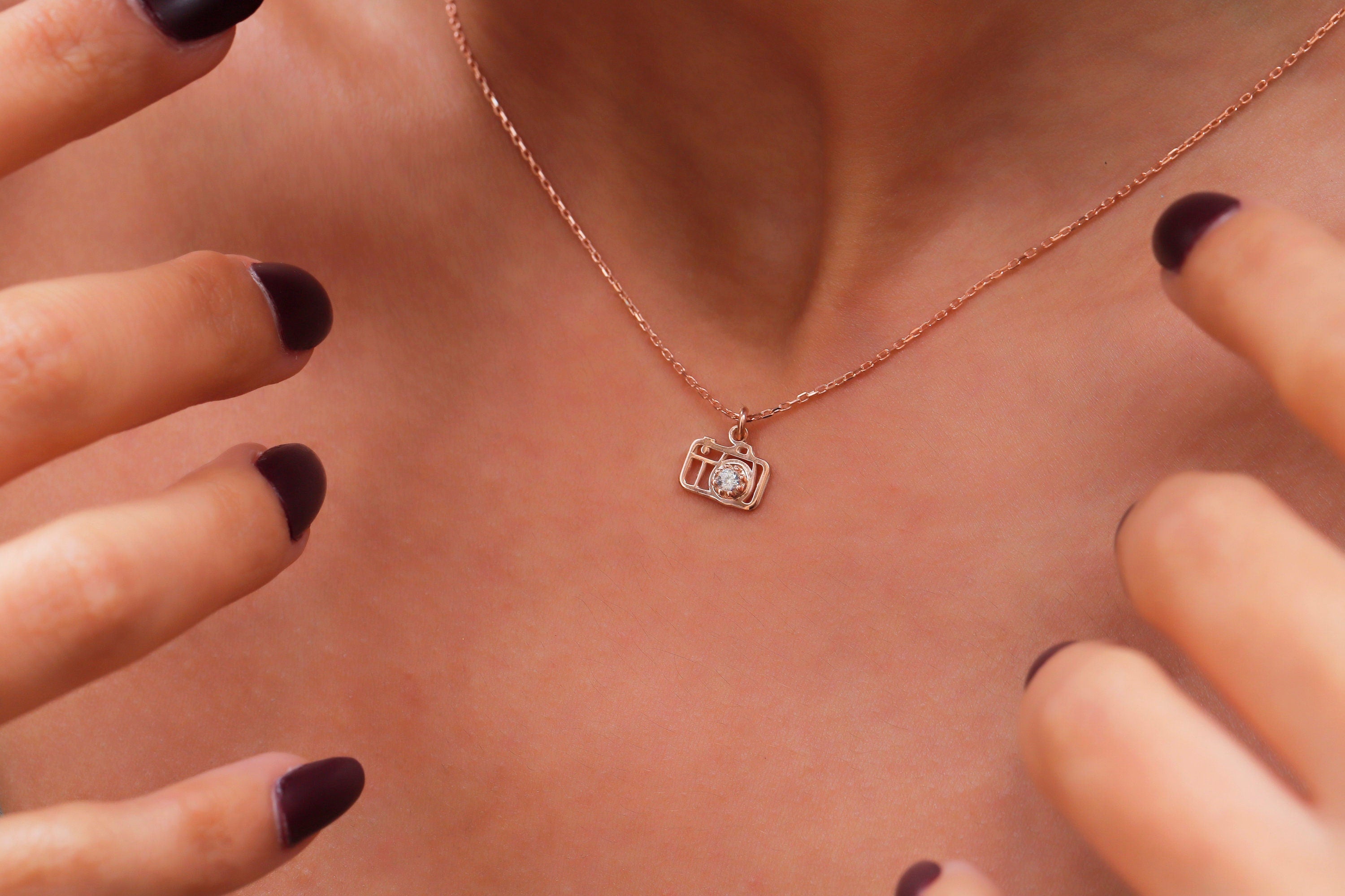 Camera Necklace with Sparkling CZ Diamond Accents | SilverGoldandRose