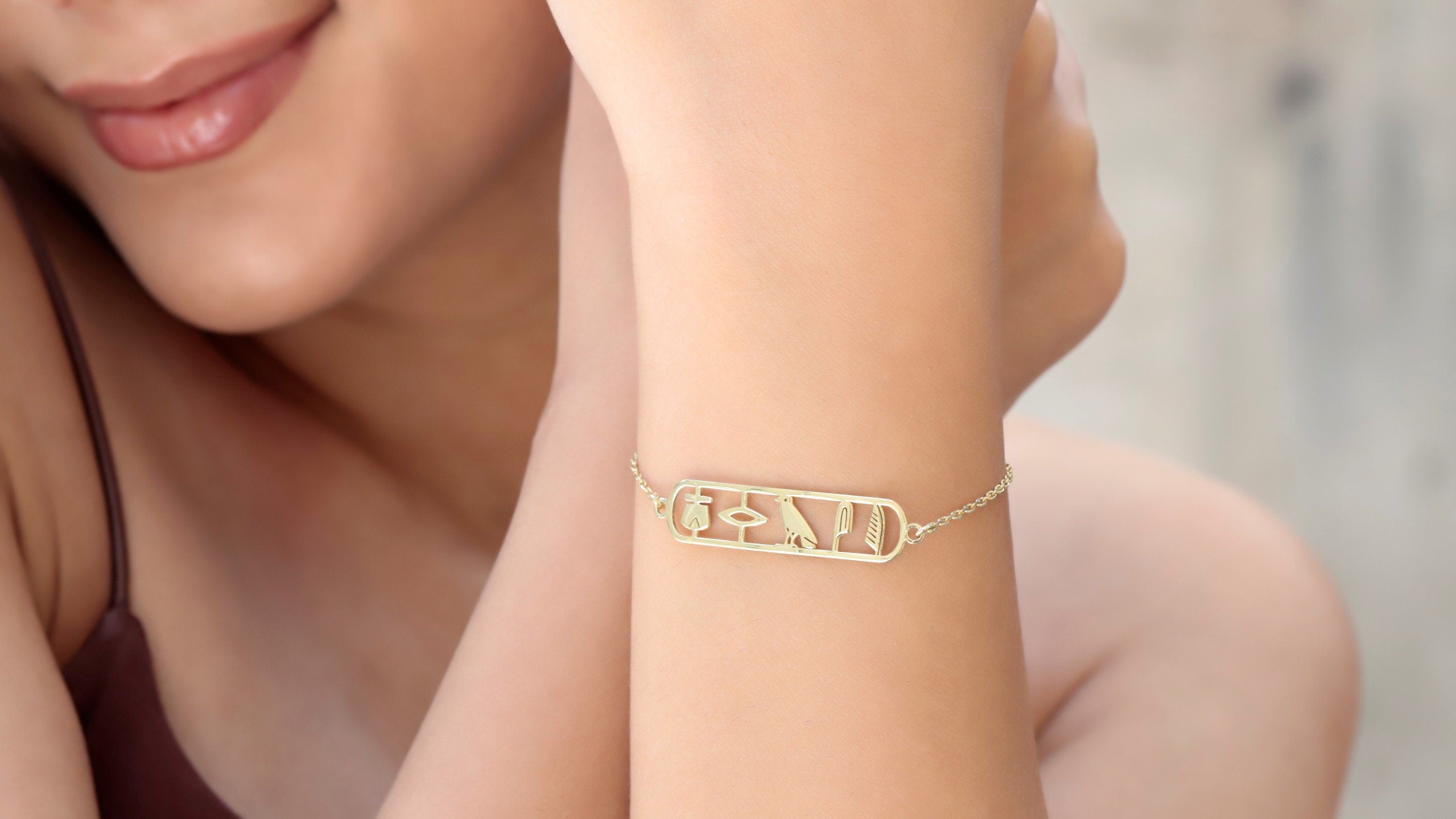 SilverGoldandRose Egyptian Goddess Hieroglyph Bracelet