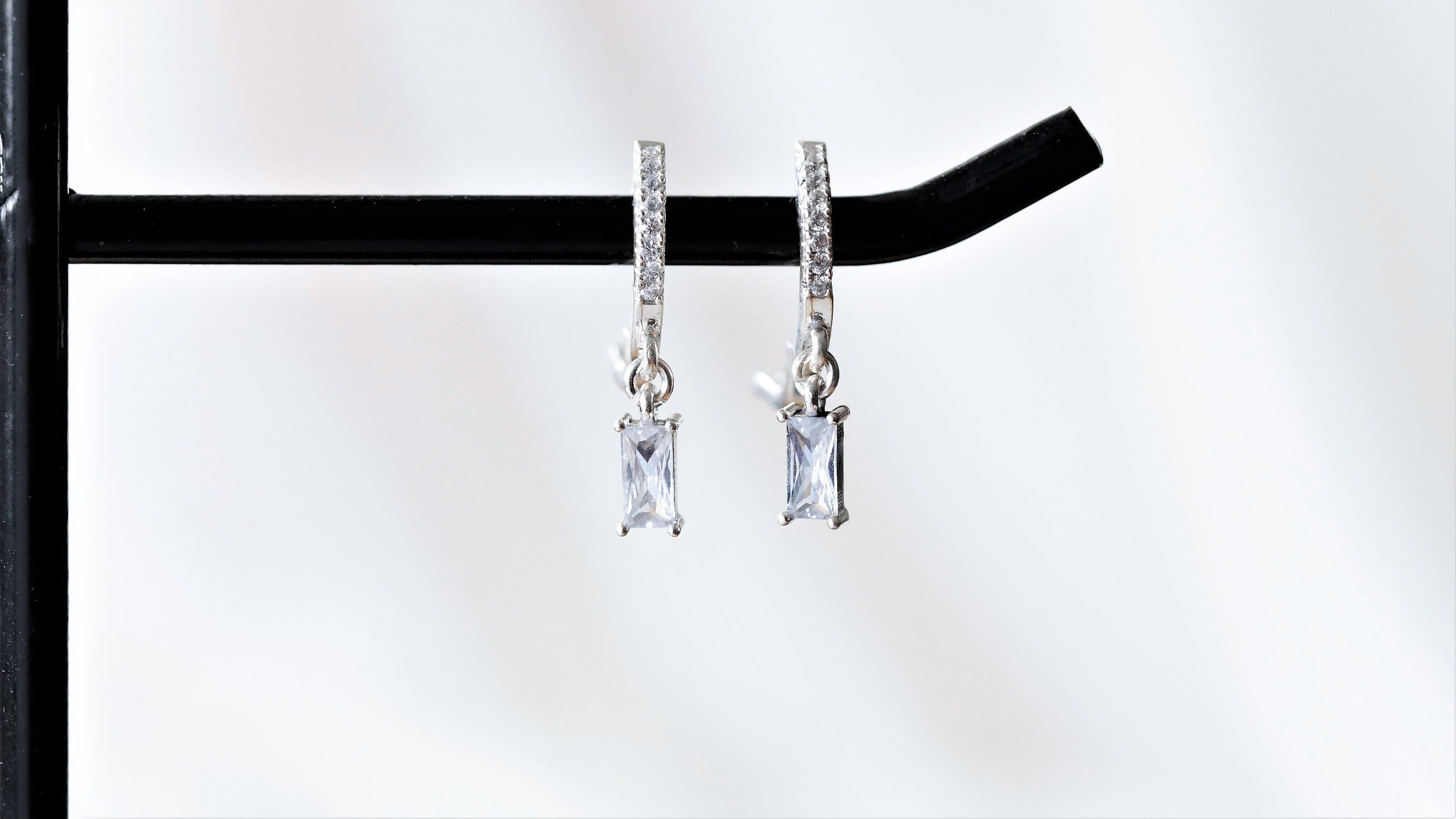 SilverGoldandRose Diamond Baguette Hoops - Dainty Charm Earrings for Bridesmaids