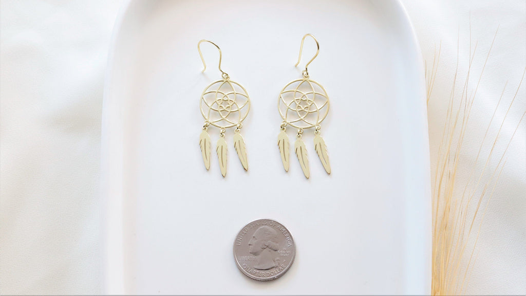 Dreamcatcher Earrings - 14K Gold Dangle Design