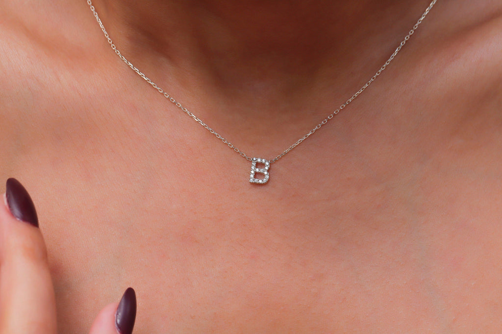 Personalized CZ Diamond Dainty Initial Necklace