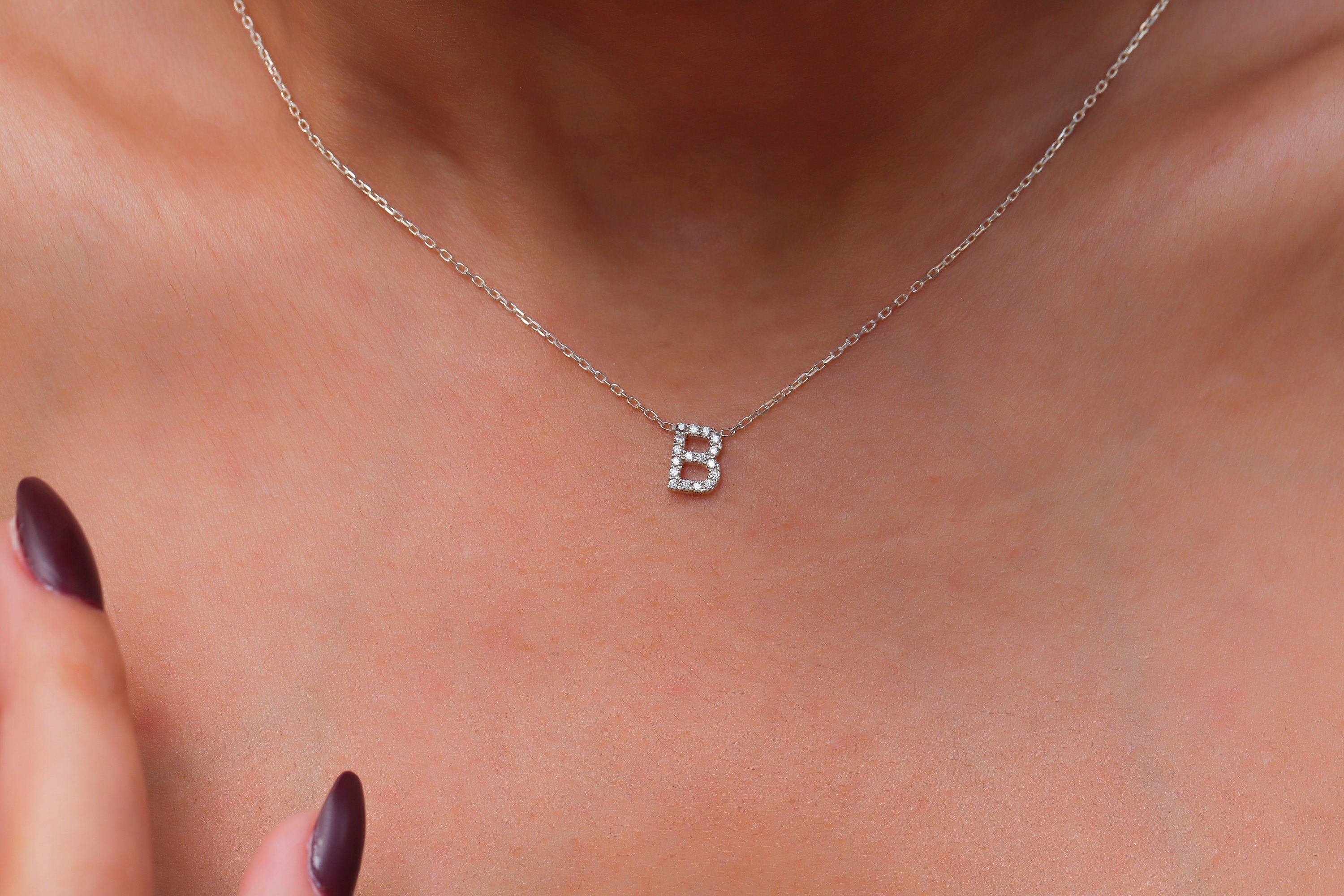 Personalized CZ Diamond Dainty Initial Necklace