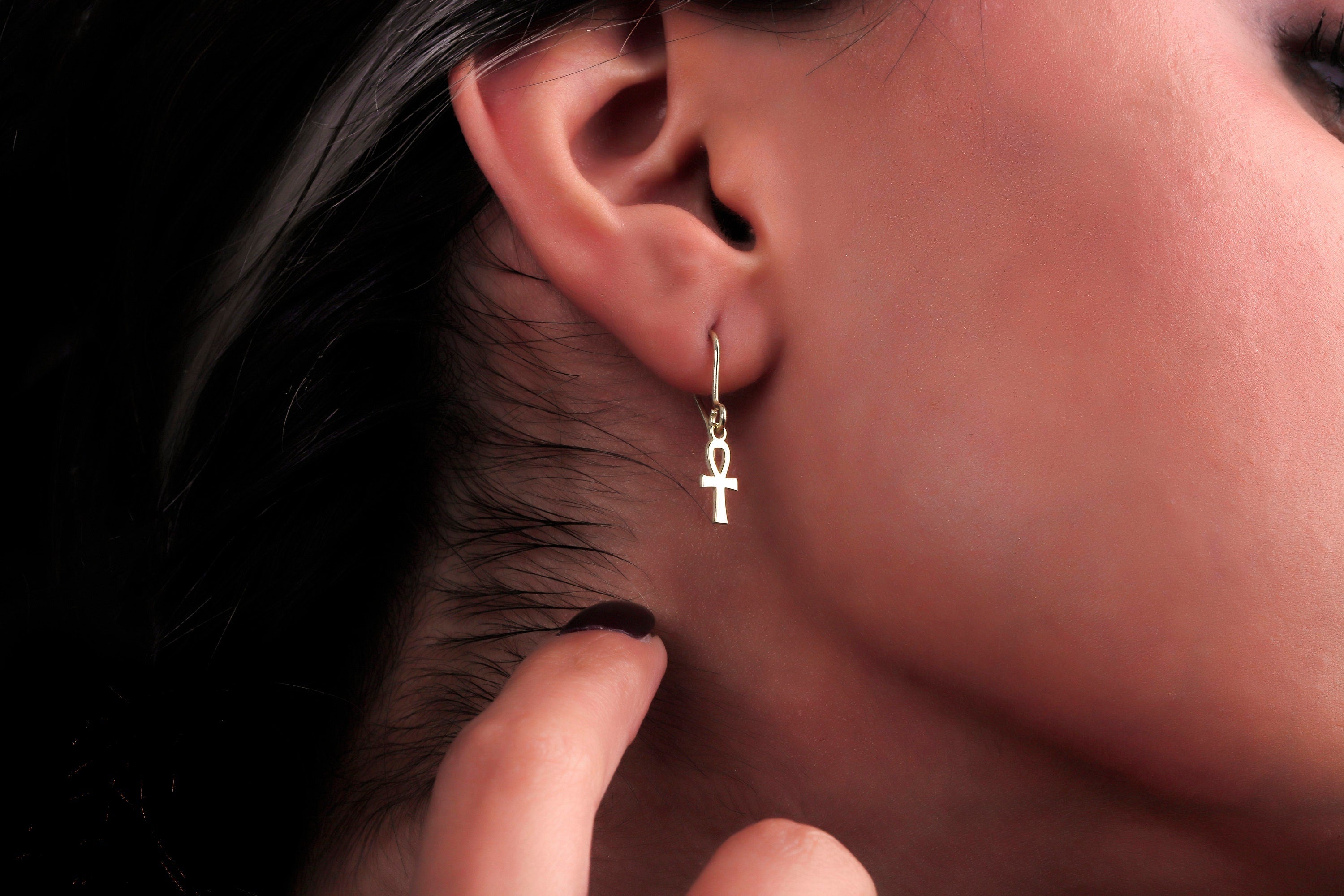 Ankh Symbol Earrings - Handmade 14K Gold, Sterling Silver, Rose Gold
