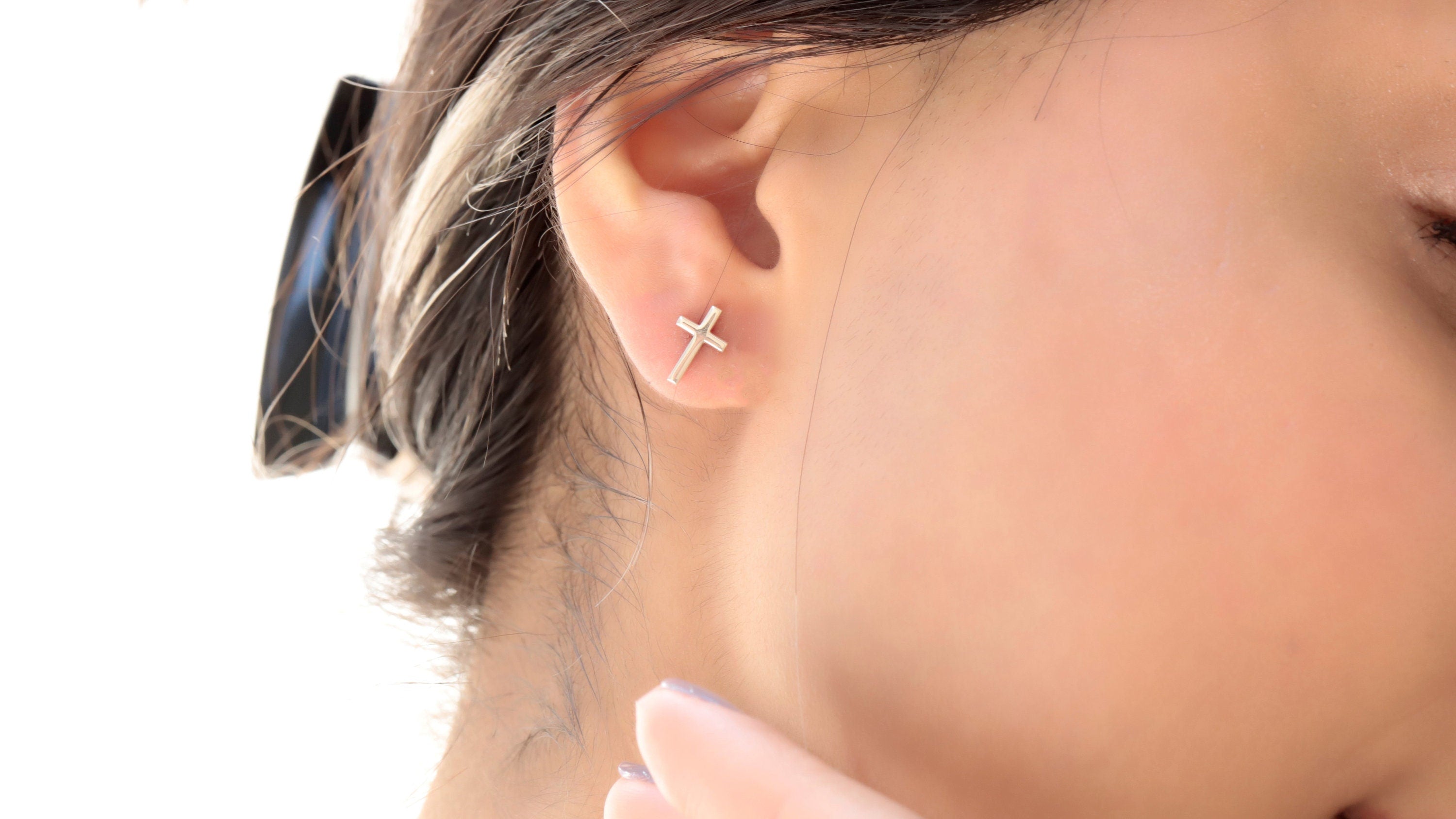 Cross Stud Earrings in 925 Sterling Silver by SilverGoldandRose