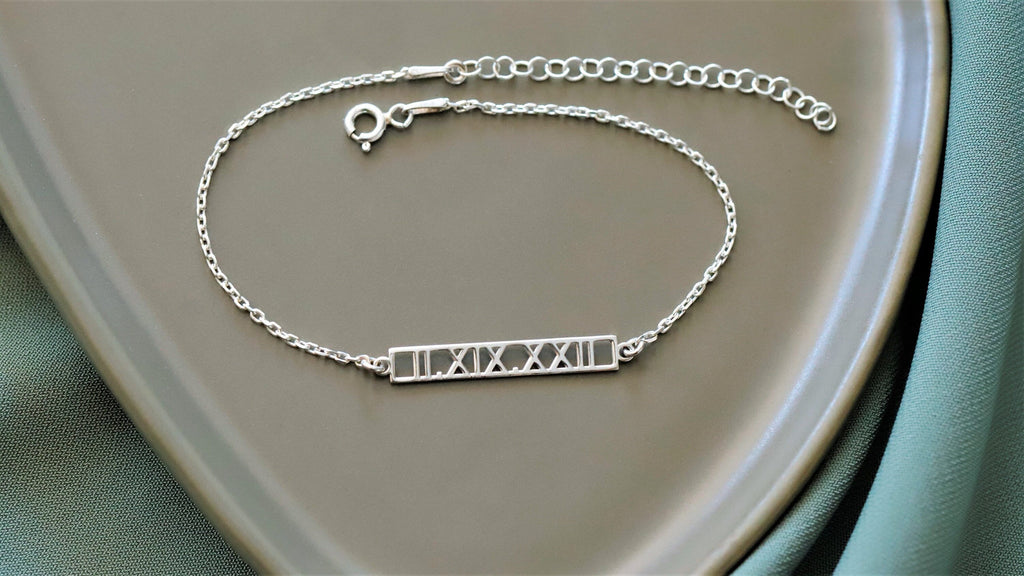 Elysian Jewelry Custom Bar Bracelet with Roman Numerals for Personalized Special Dates