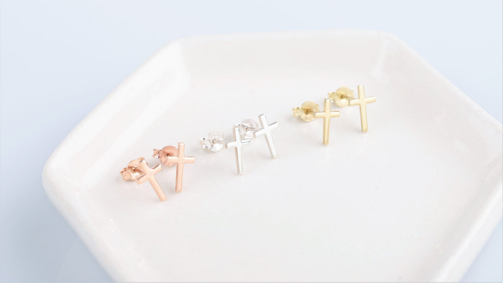 Cross Stud Earrings in 925 Sterling Silver by SilverGoldandRose