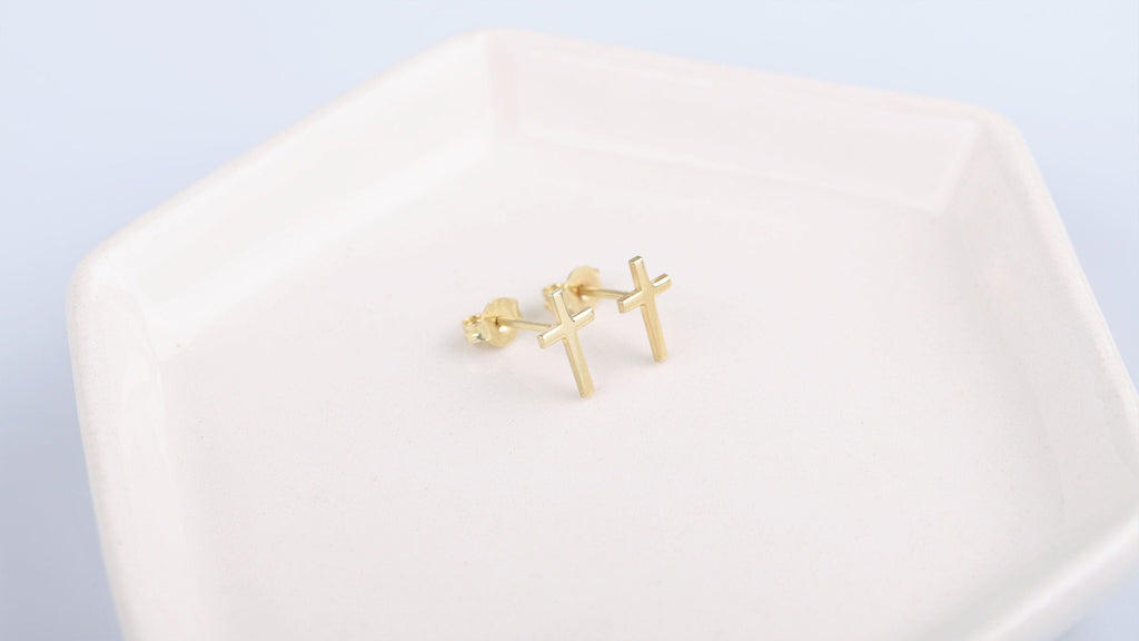 Cross Stud Earrings in 925 Sterling Silver by SilverGoldandRose