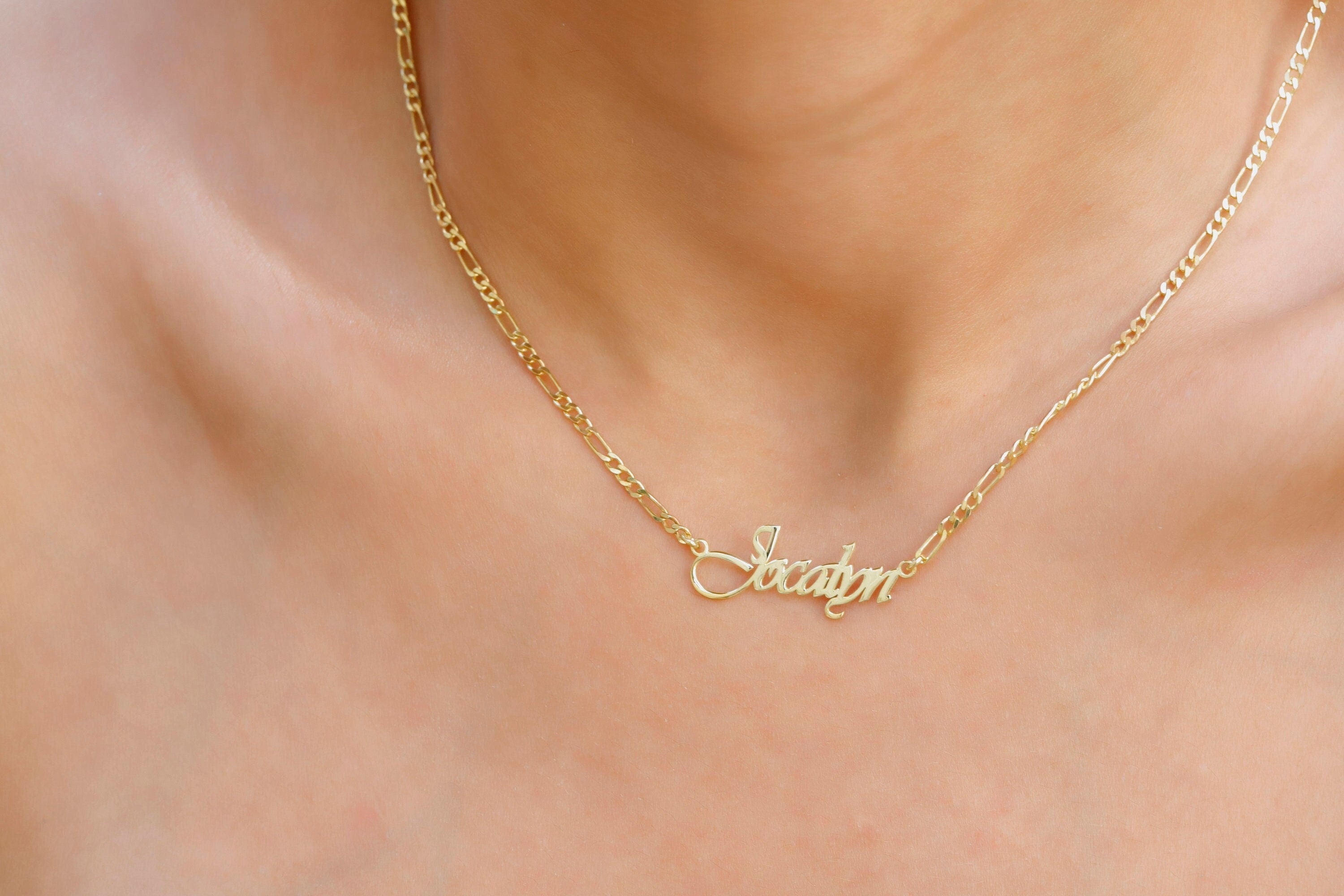 Figaro Chain Name Necklace in 925 Sterling Silver by SilverGoldandRose