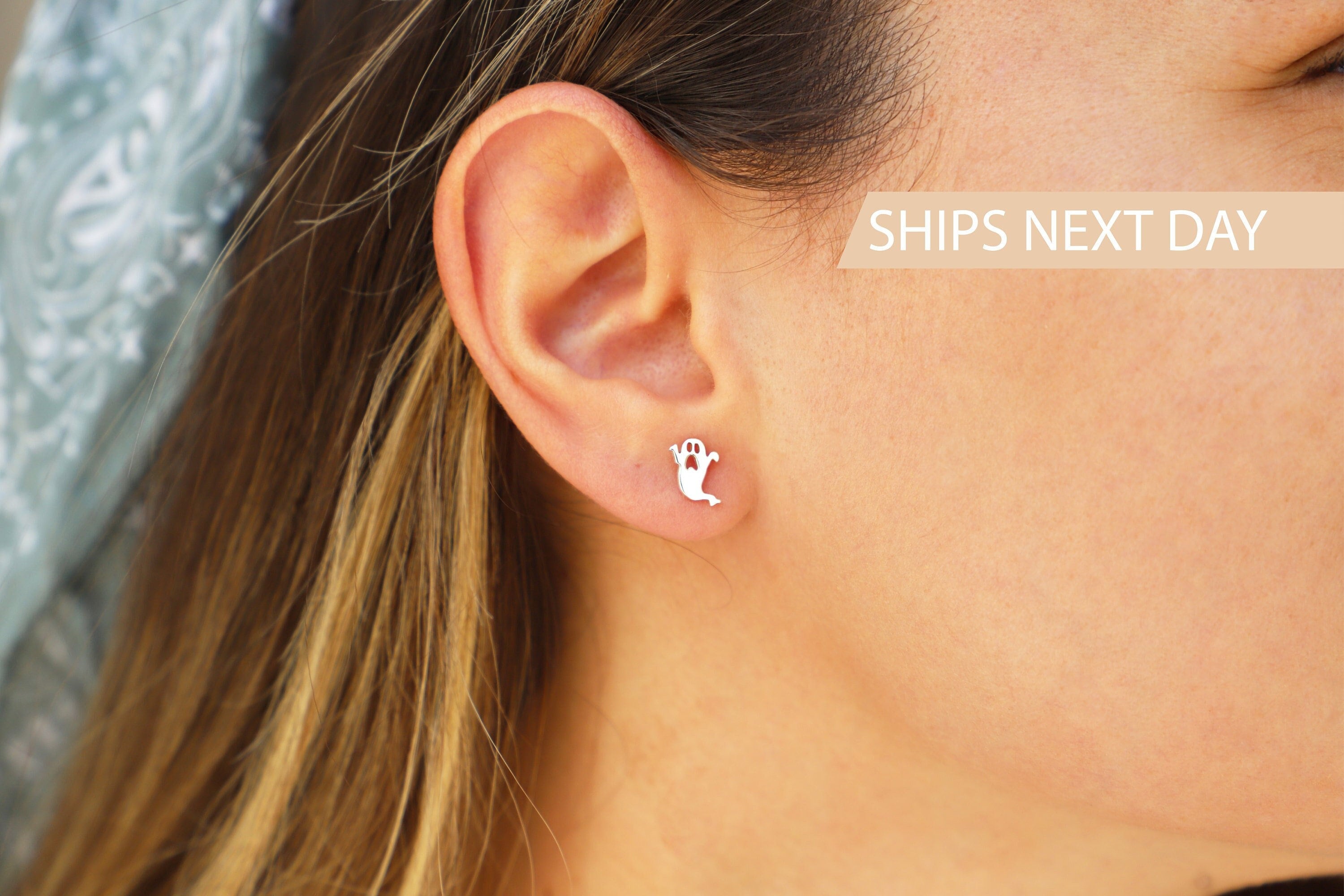 Ethereal Glam Ghost Stud Earrings with Dazzling Crystal Accents