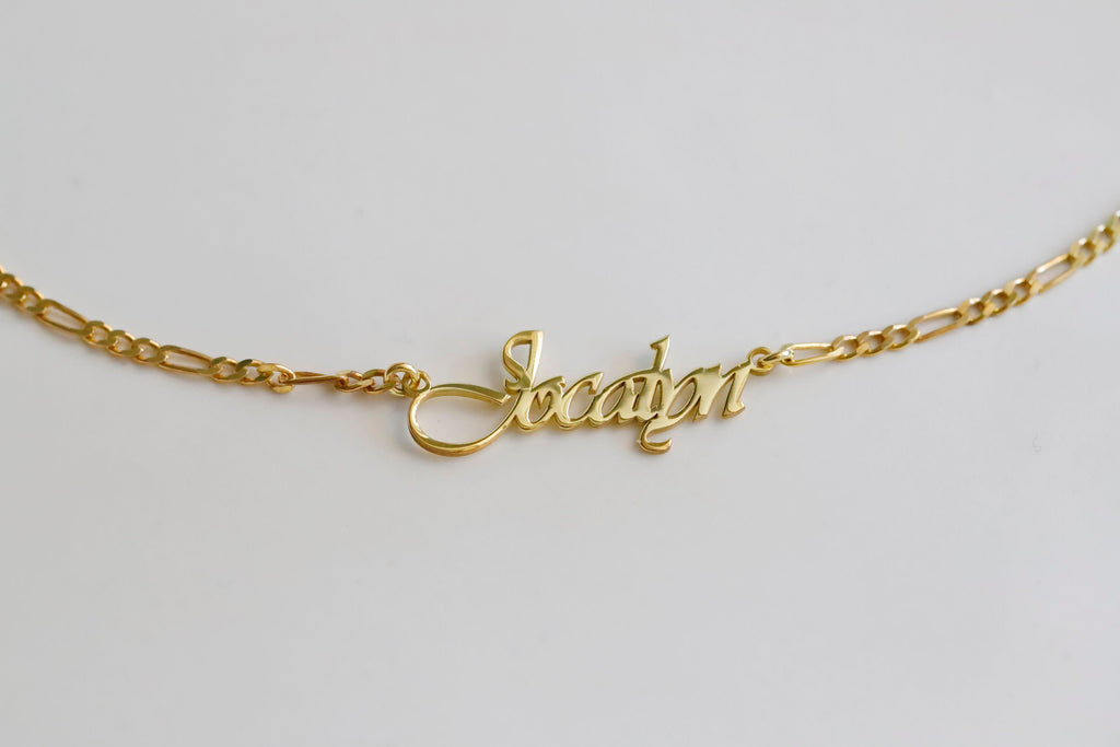 Figaro Chain Name Necklace in 925 Sterling Silver by SilverGoldandRose