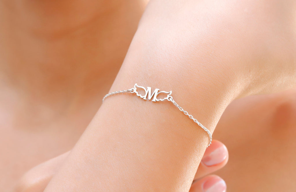 Angel Wing Initial Bracelet - Personalized Elegance for a Meaningful Connection