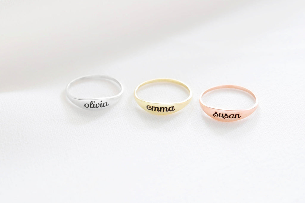 Custom Gold Name Ring - Personalized Stackable Engraved Jewelry for Her