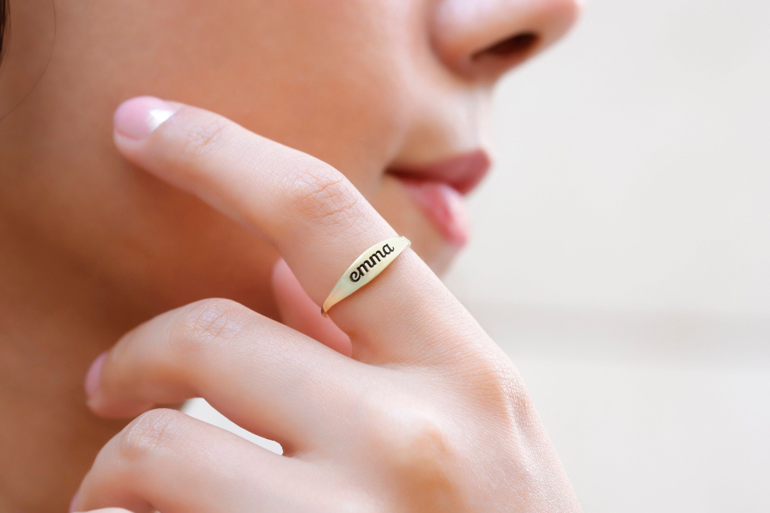 Custom Gold Name Ring - Personalized Stackable Engraved Jewelry for Her