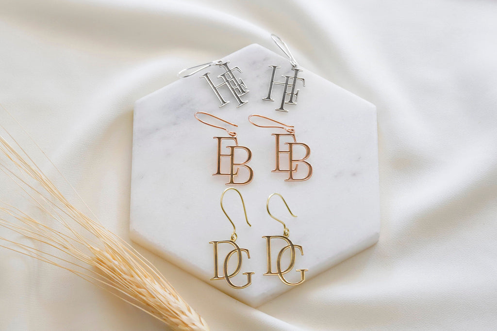 SilverGoldandRose Initial Dangle Earrings - Personalized Monogram Design for Unique Style