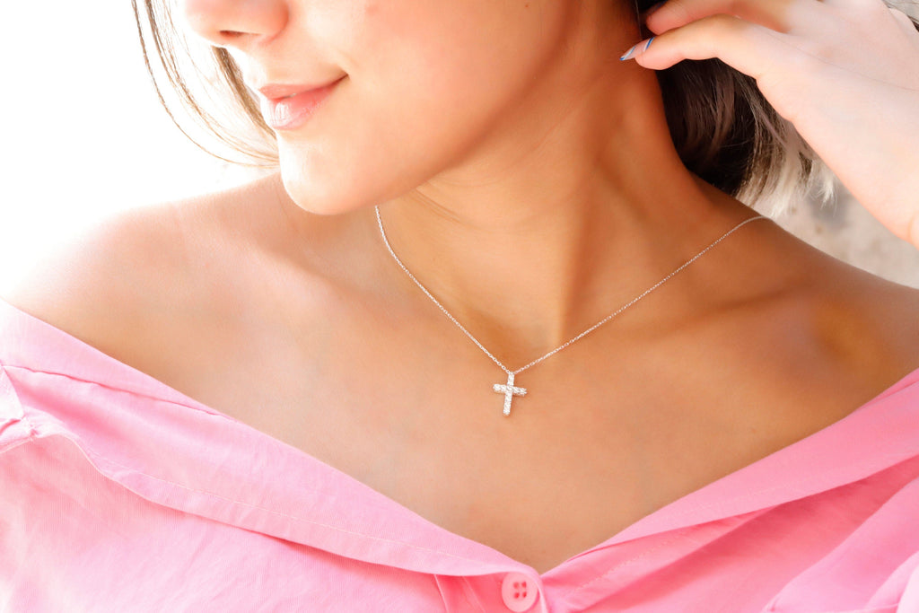 CZ Diamond Cross Necklace in 925 Sterling Silver