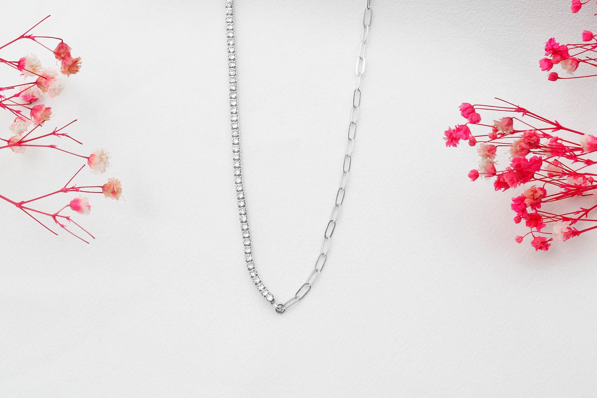 Tennis & Paperclip Fusion Necklace - A Unique Blend of Sporty Elegance