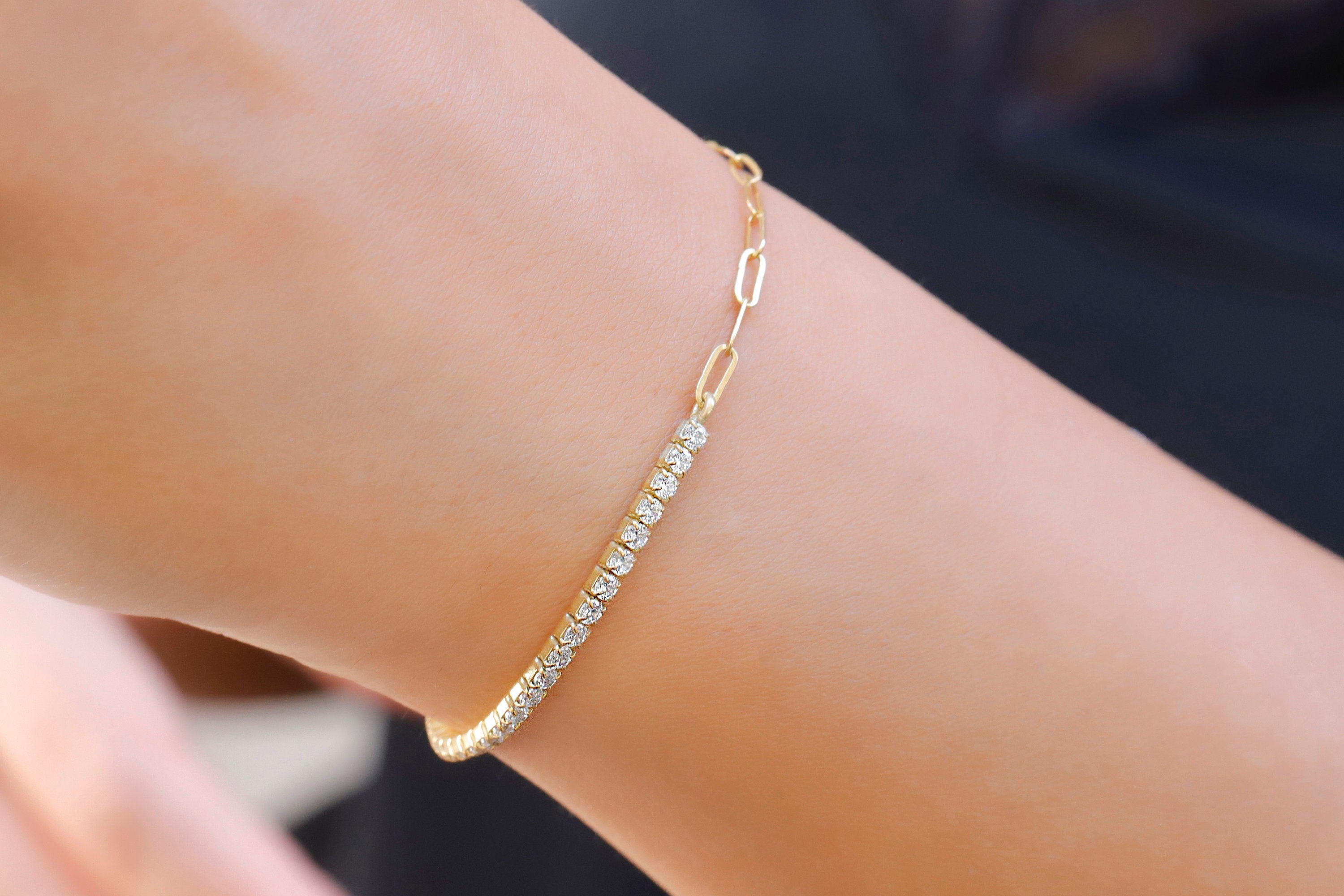 Shimmering Tennis Bracelet with Paperclip Chain - Elevate Your Style