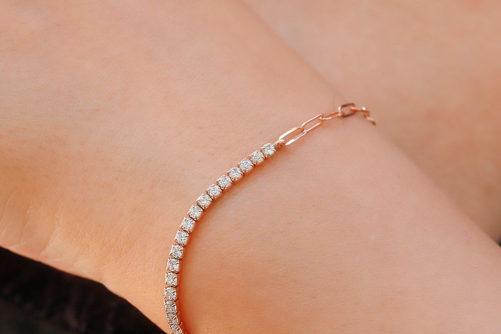 Shimmering Tennis Bracelet with Paperclip Chain - Elevate Your Style