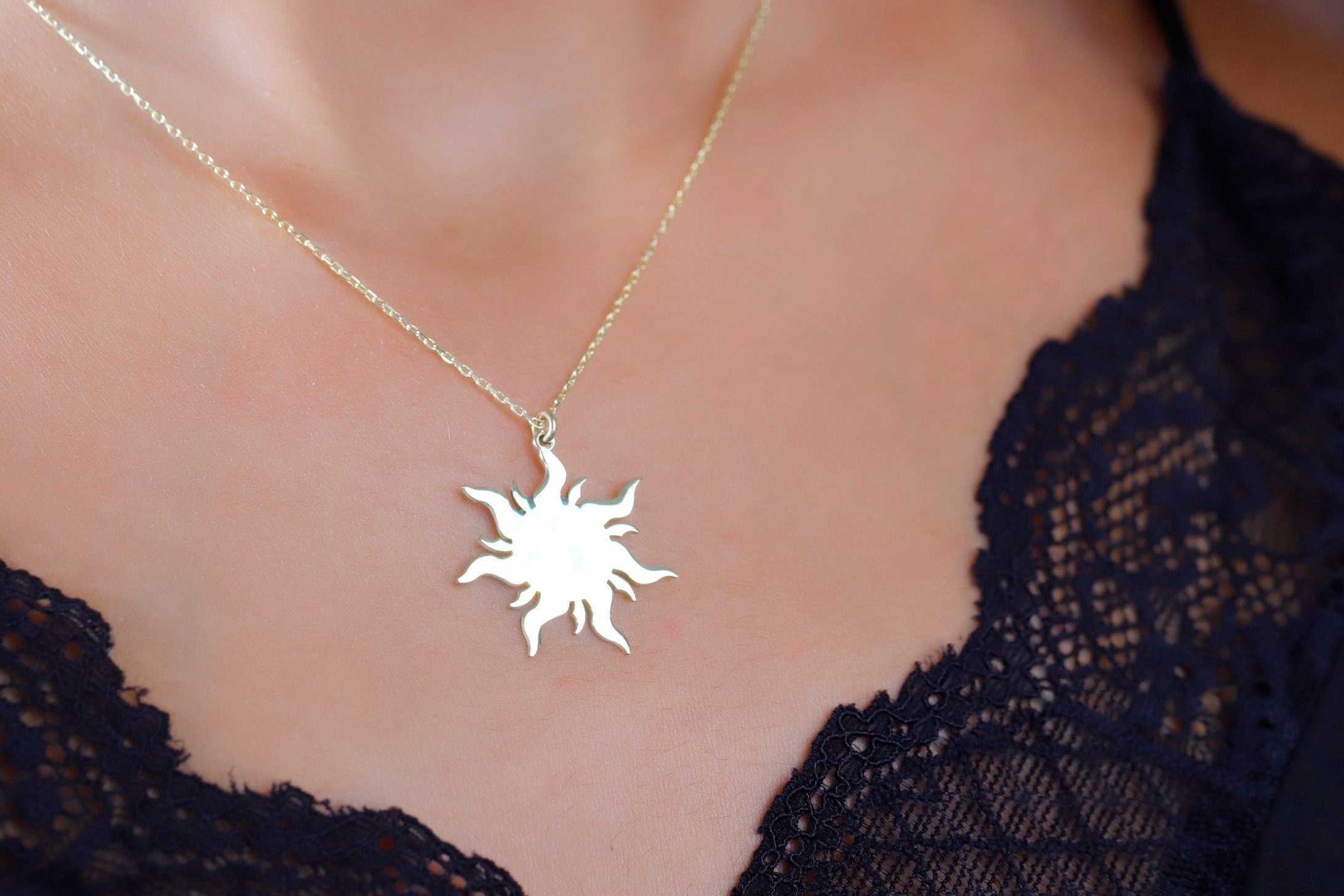 Shimmering Gold Sun Necklace | 14K Dainty Charm | Summer Vibes Jewelry for Women