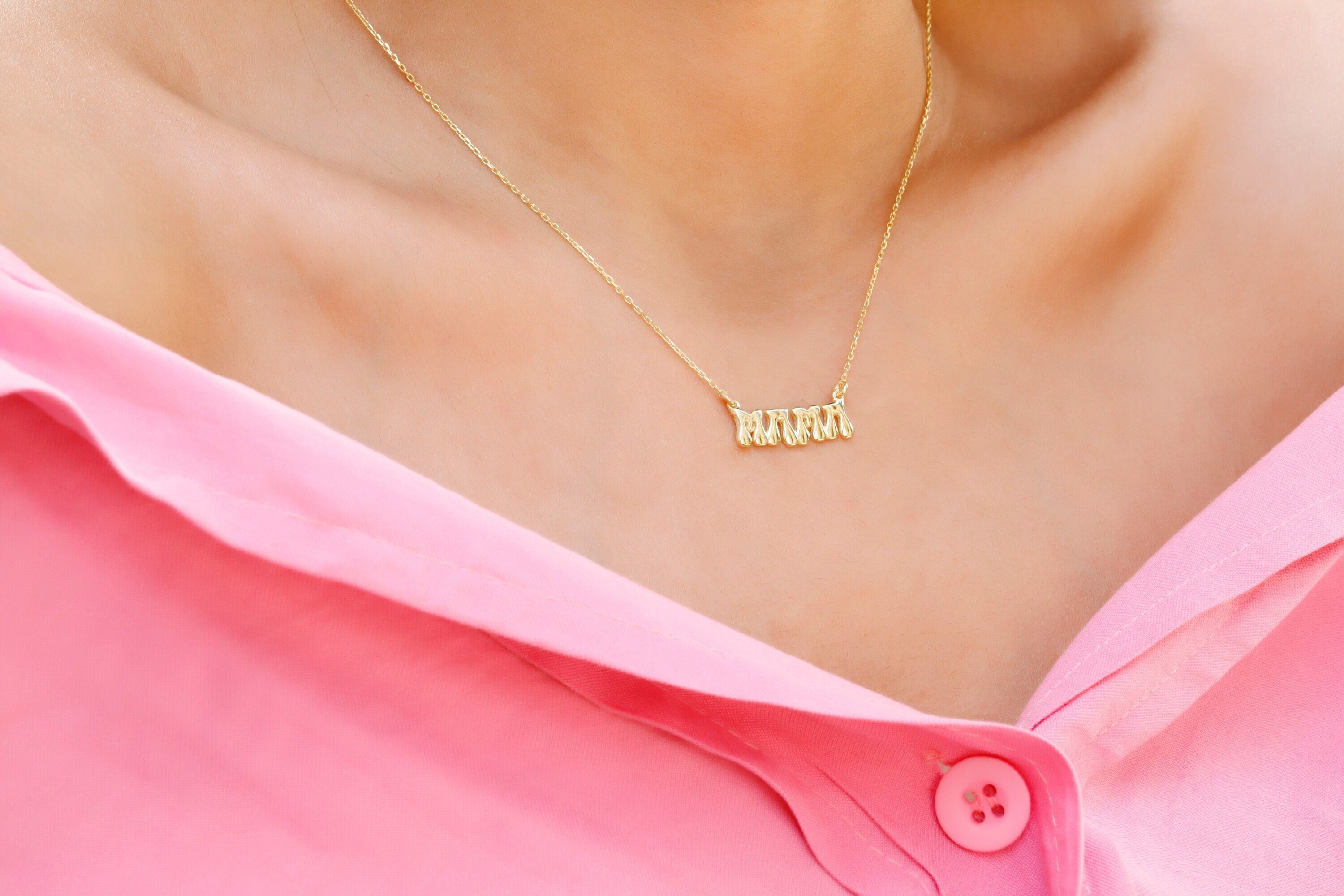 Mama Bubble Letters Necklace - 3D Balloon Initial Puff Pendant for New Moms - Unique Personalized Jewelry Gift