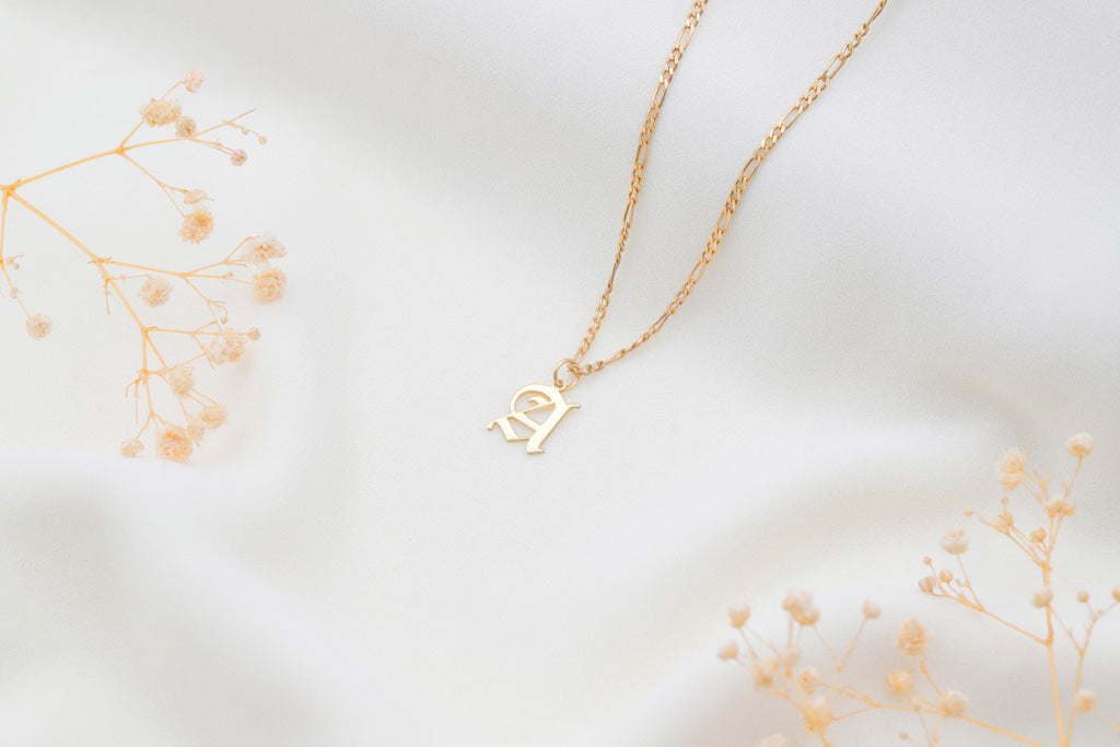 Figaro Chain Necklace with Custom Old English Initial - Unique Gothic Letter Jewelry for Him & Her