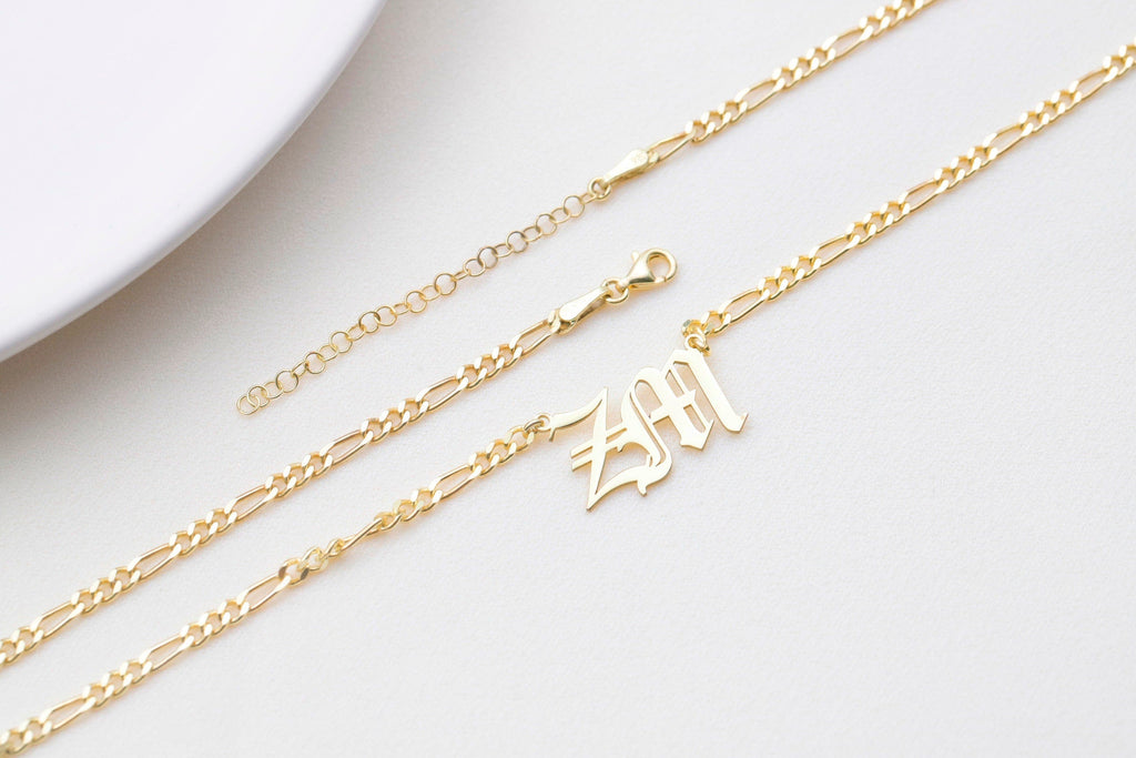 Elegant Initial Necklace with Figaro Chain - Personalize Your Style