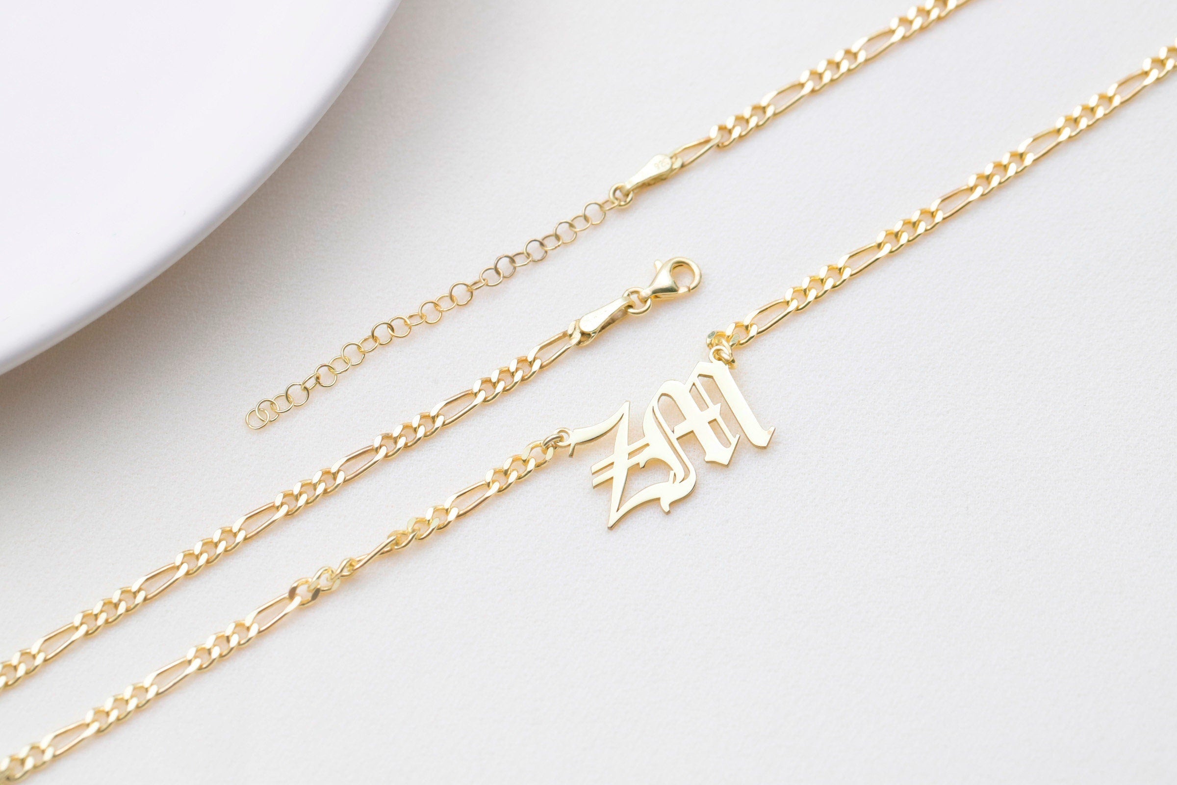 Elegant Initial Necklace with Figaro Chain - Personalize Your Style